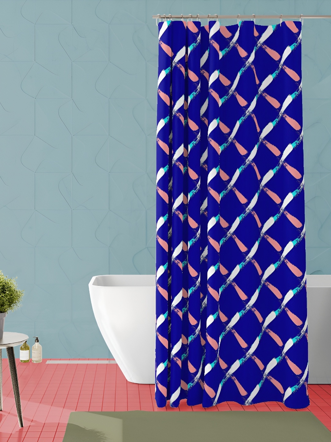 

ArtzFolio Blue and Pink Geometric Printed Waterproof Shower Curtain