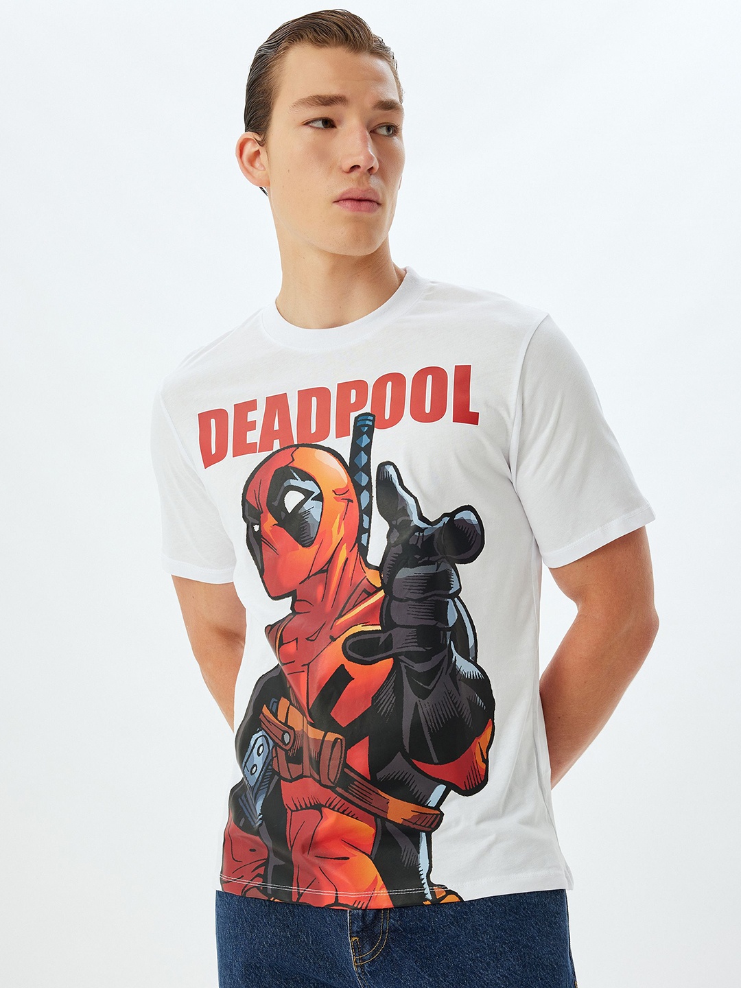 

Koton Men Graphic Printed Round Neck Cotton Deadpool T-shirt, White
