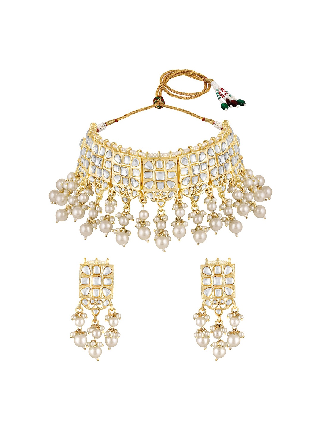 

BDIVA 18K Gold Plated Kundan Studded & Beaded Jewellery Set
