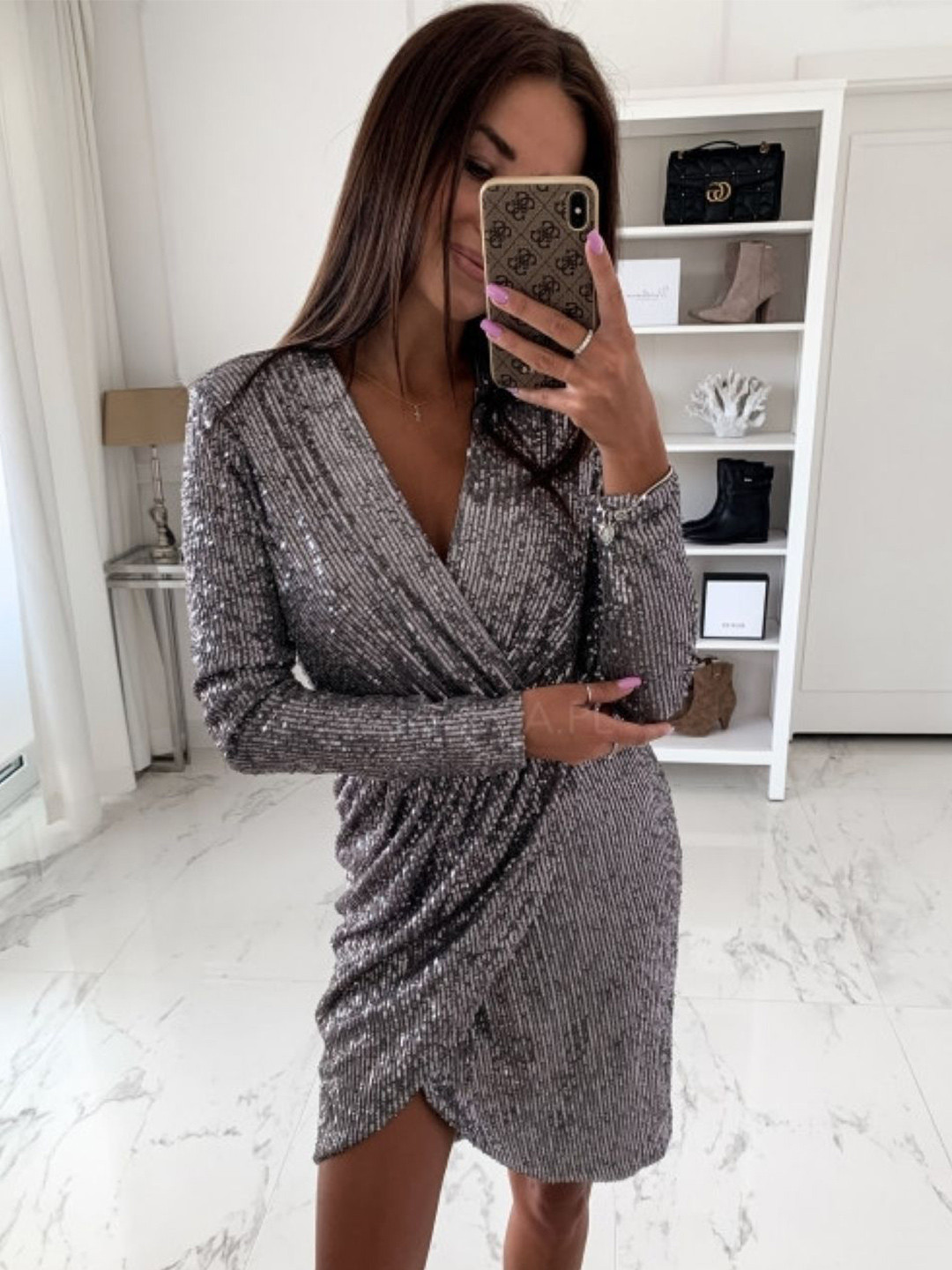 

StyleCast Women Embellished Wrap Dress, Silver