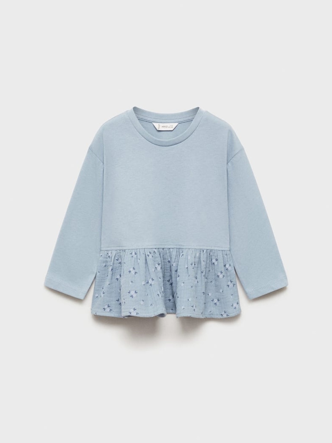 

Mango Kids Girls Floral Print Cotton Cinched Waist Pure Cotton Longline Top, Blue