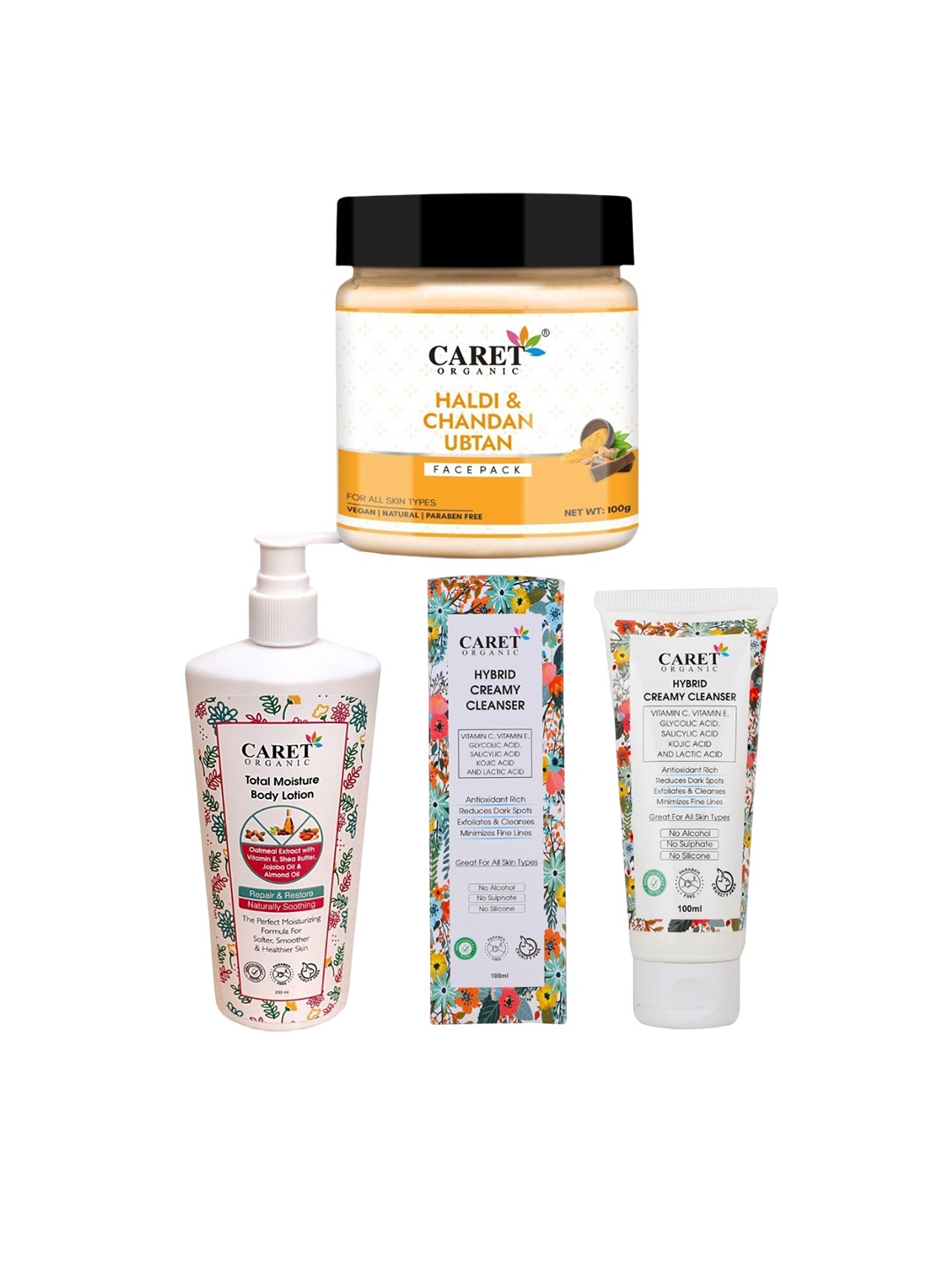 

CARET ORGANIC Set of 3 Ubtan Face Pack, Body Lotion & Creamy Cleanser, White