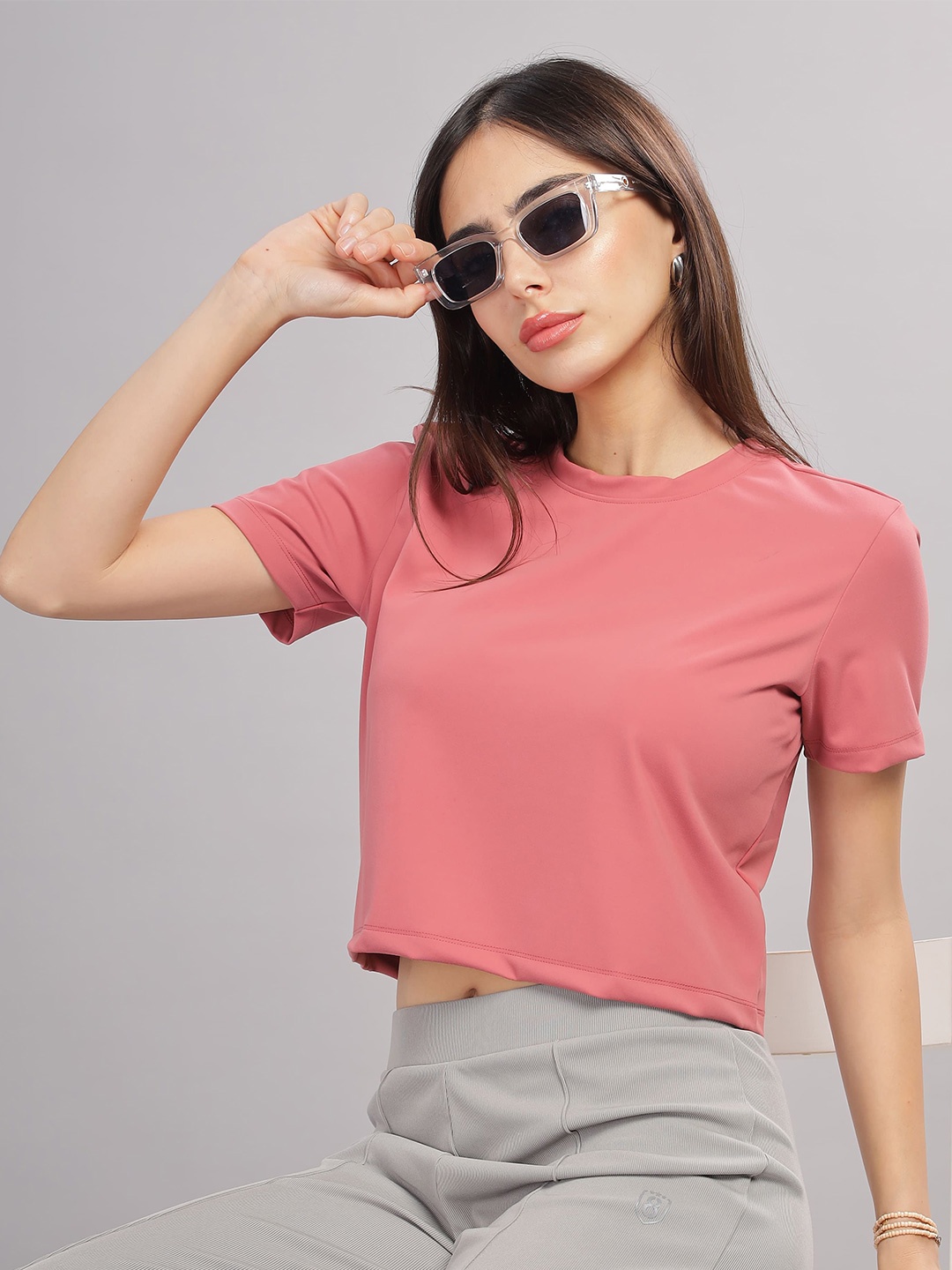 

Domin8 Women Super Stretchy Ultra Soft Sweat Wicking Nylon Crop Top, Peach