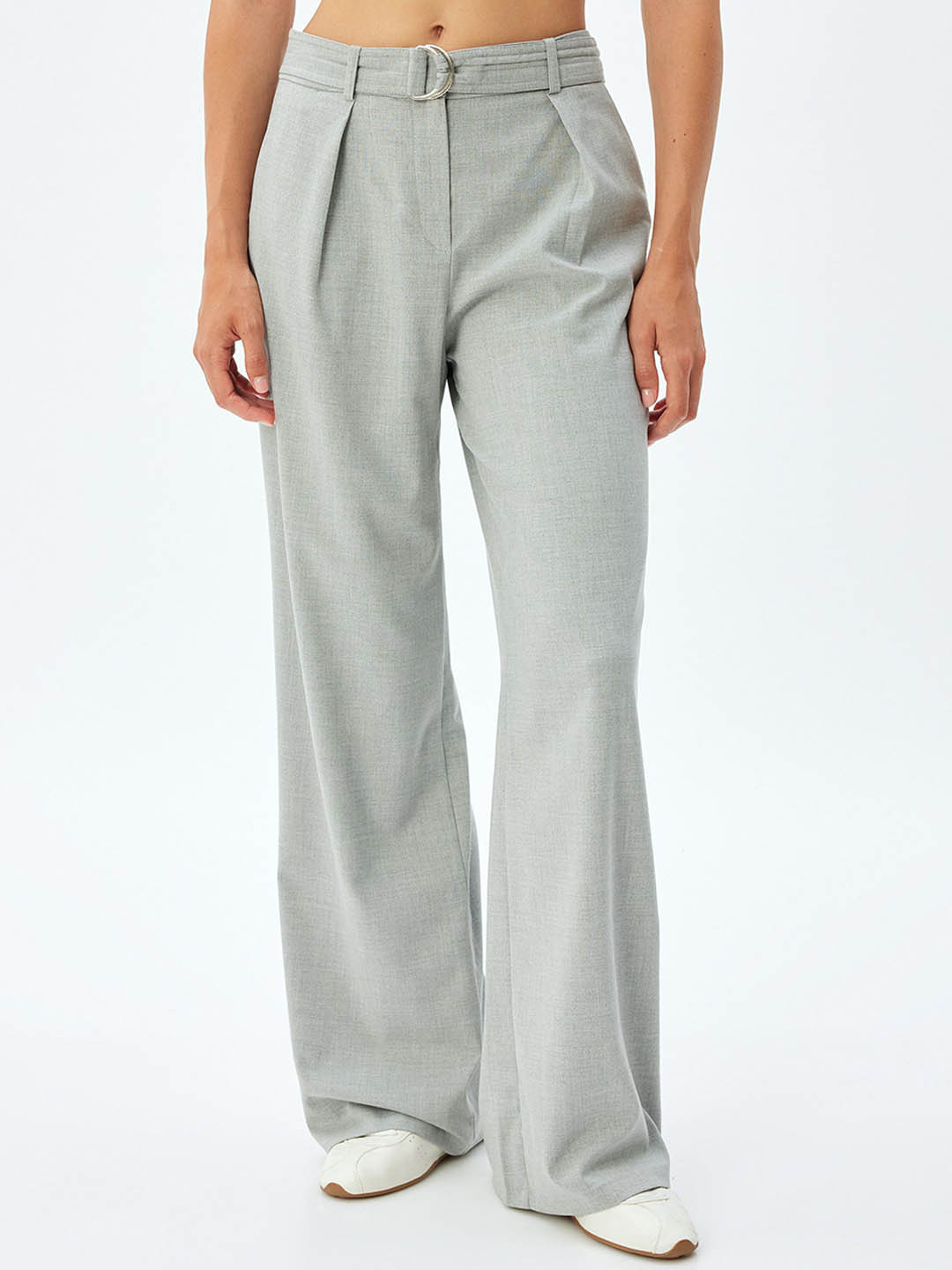 

Koton Women Solid Mid-Rise Straight Fit Formal Trousers, Grey