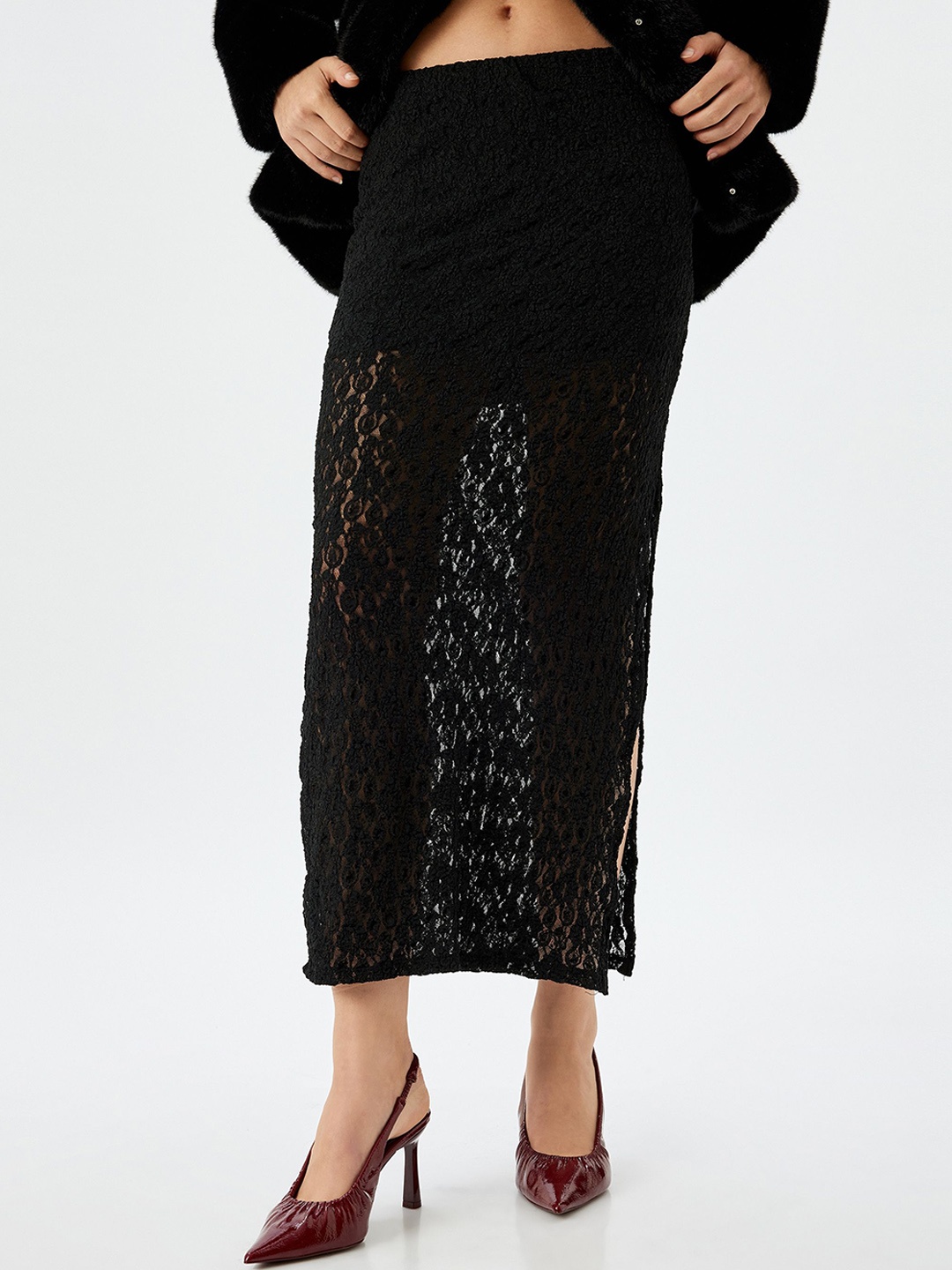 

Koton Women Self Design A-Line Maxi Skirts, Black
