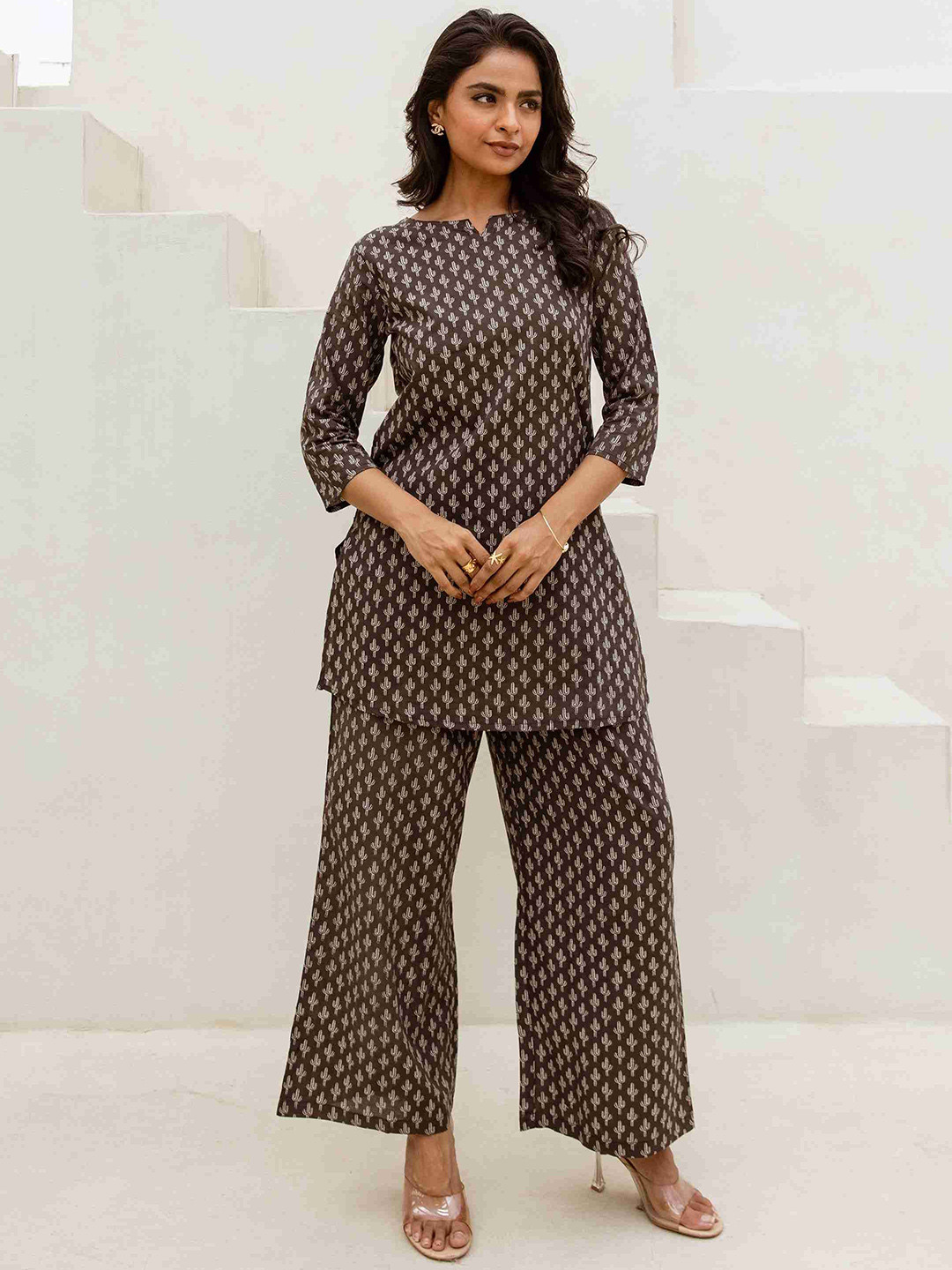 

HUKUM Printed Pure Cotton Top With Palazzo Co-Ords, Black