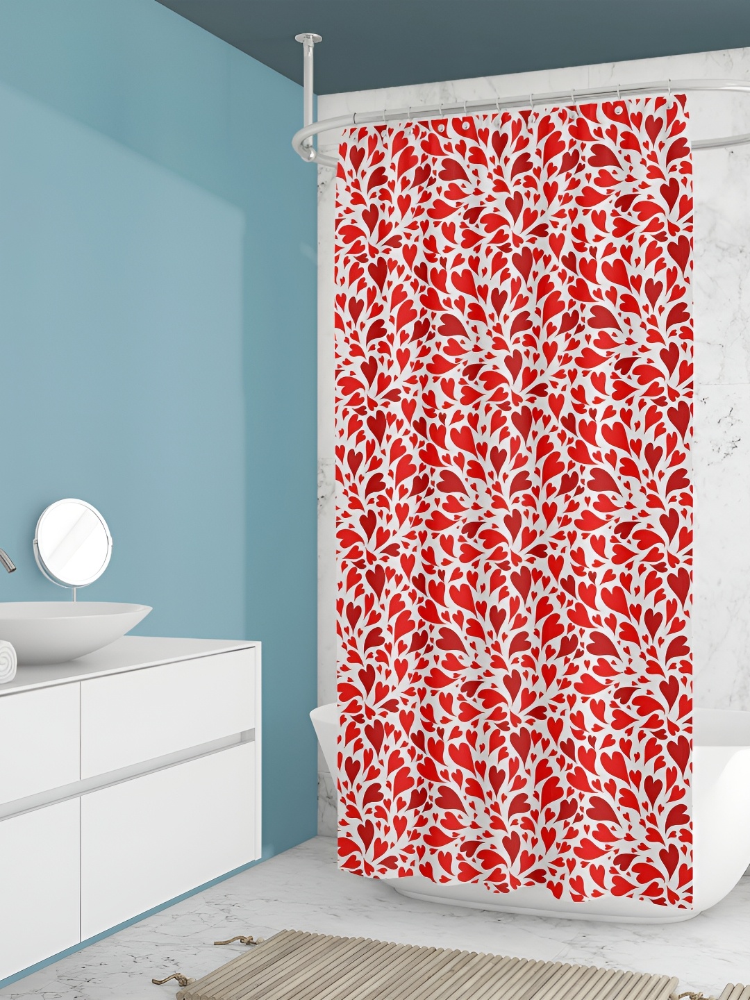 

ArtzFolio White & Red Printed Water Proof Shower Curtain