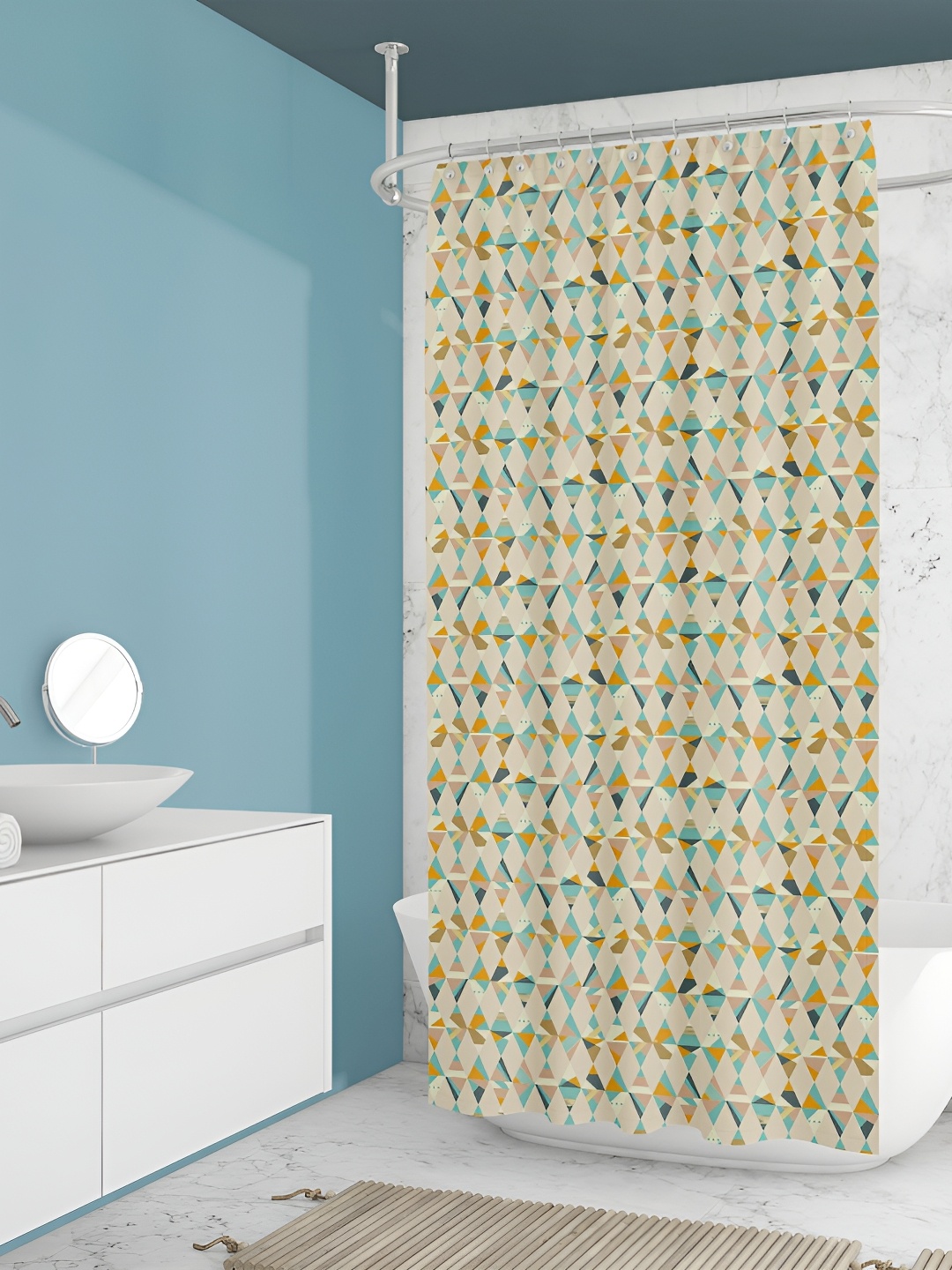 

ArtzFolio Cream Colored & Green Geometric Printed Waterproof Shower Curtain