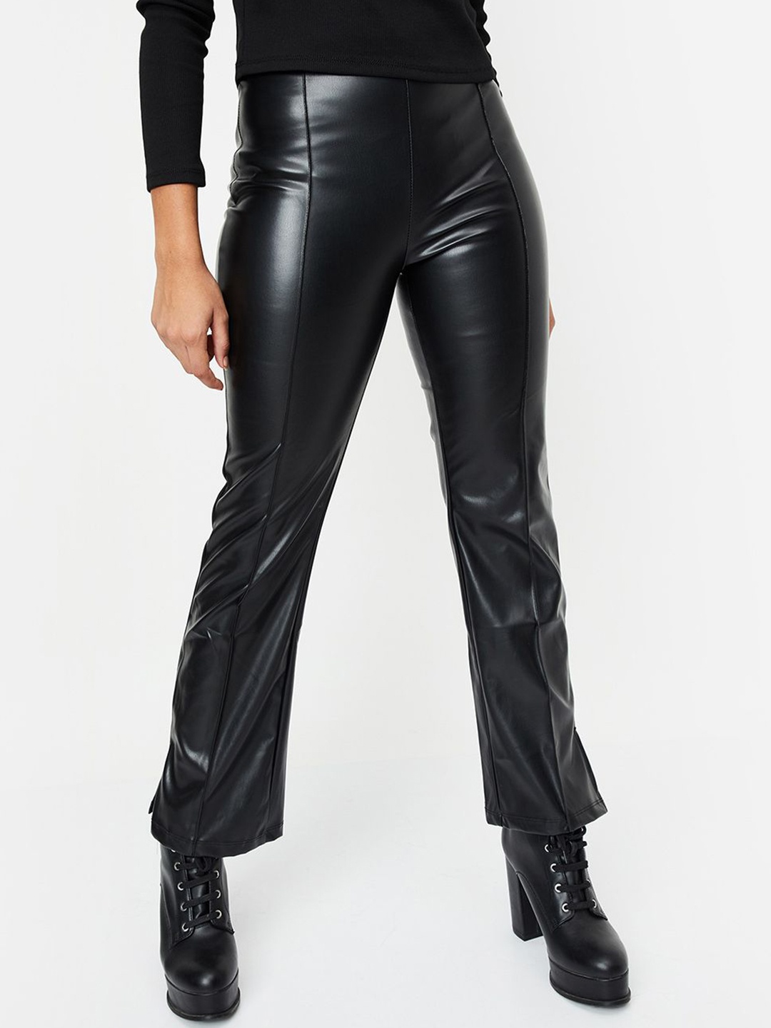 

max Girls Mid-Rise Bootcut Trousers, Black