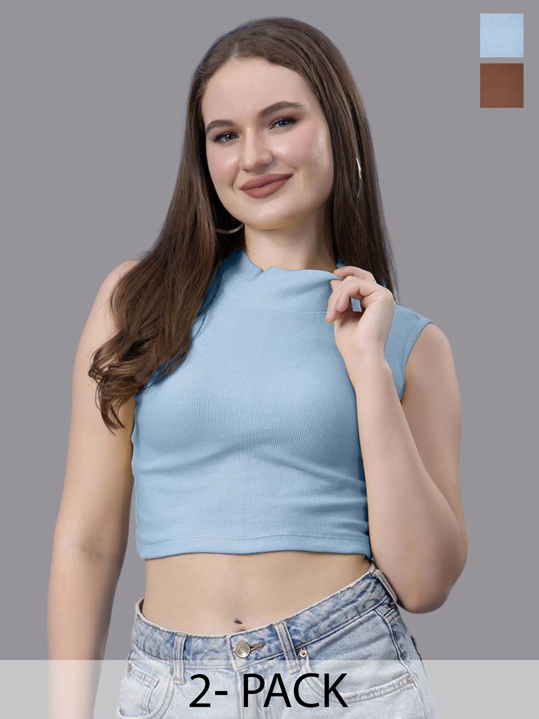 

Friskers Pack Of 2 Cotton Crop Top, Brown