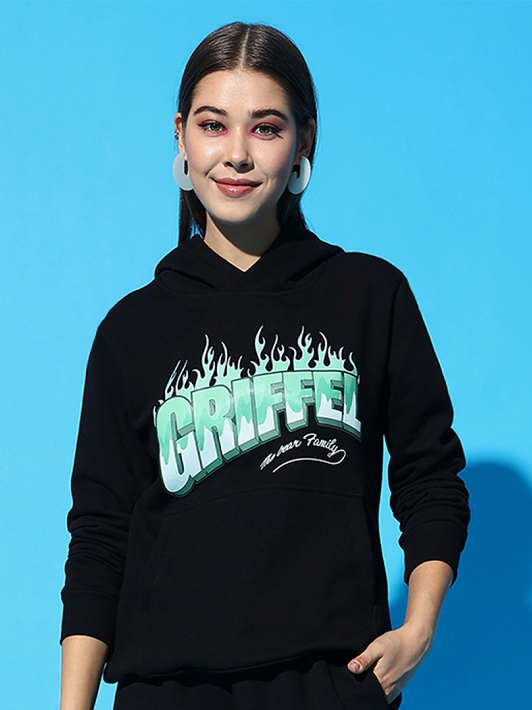

GRIFFEL Women Printed Hooded Long Sleeves Pullover Sweatshirt, Black