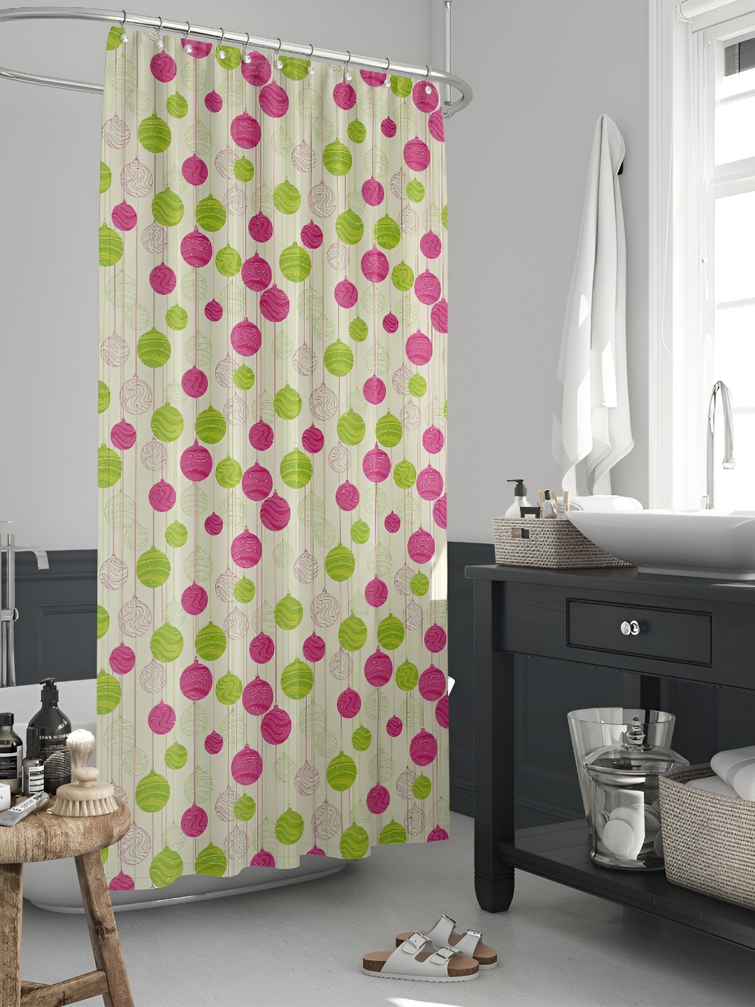 

ArtzFolio Green & Pink Geometric Printed Waterproof Shower Curtain