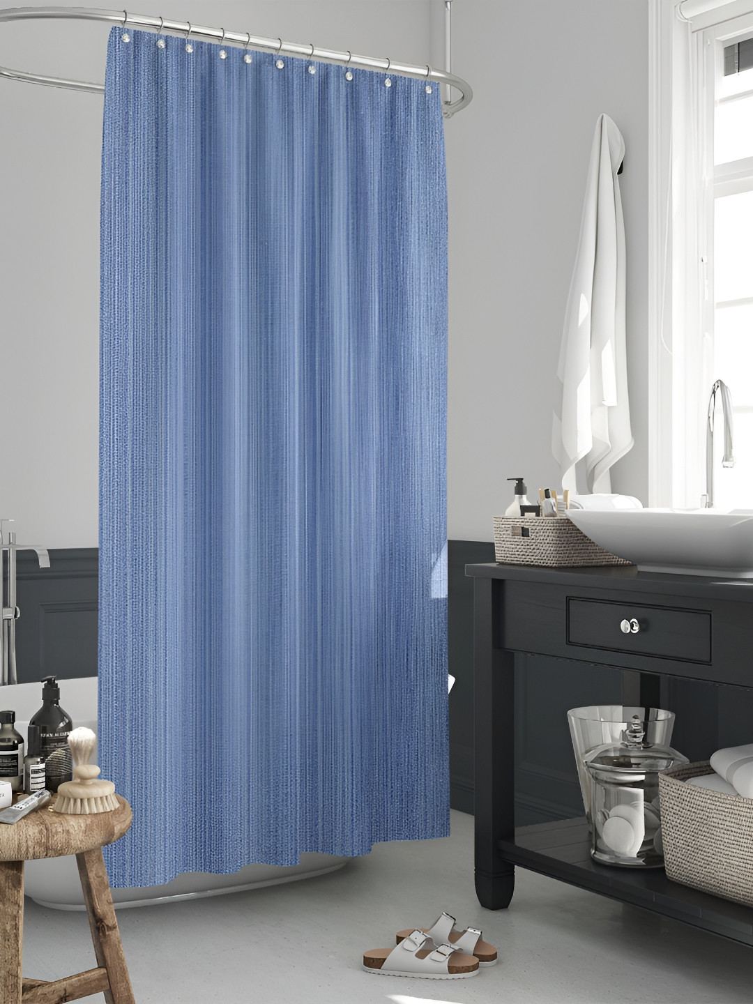 

ArtzFolio Blue Striped Waterproof Polyester Shower Curtain