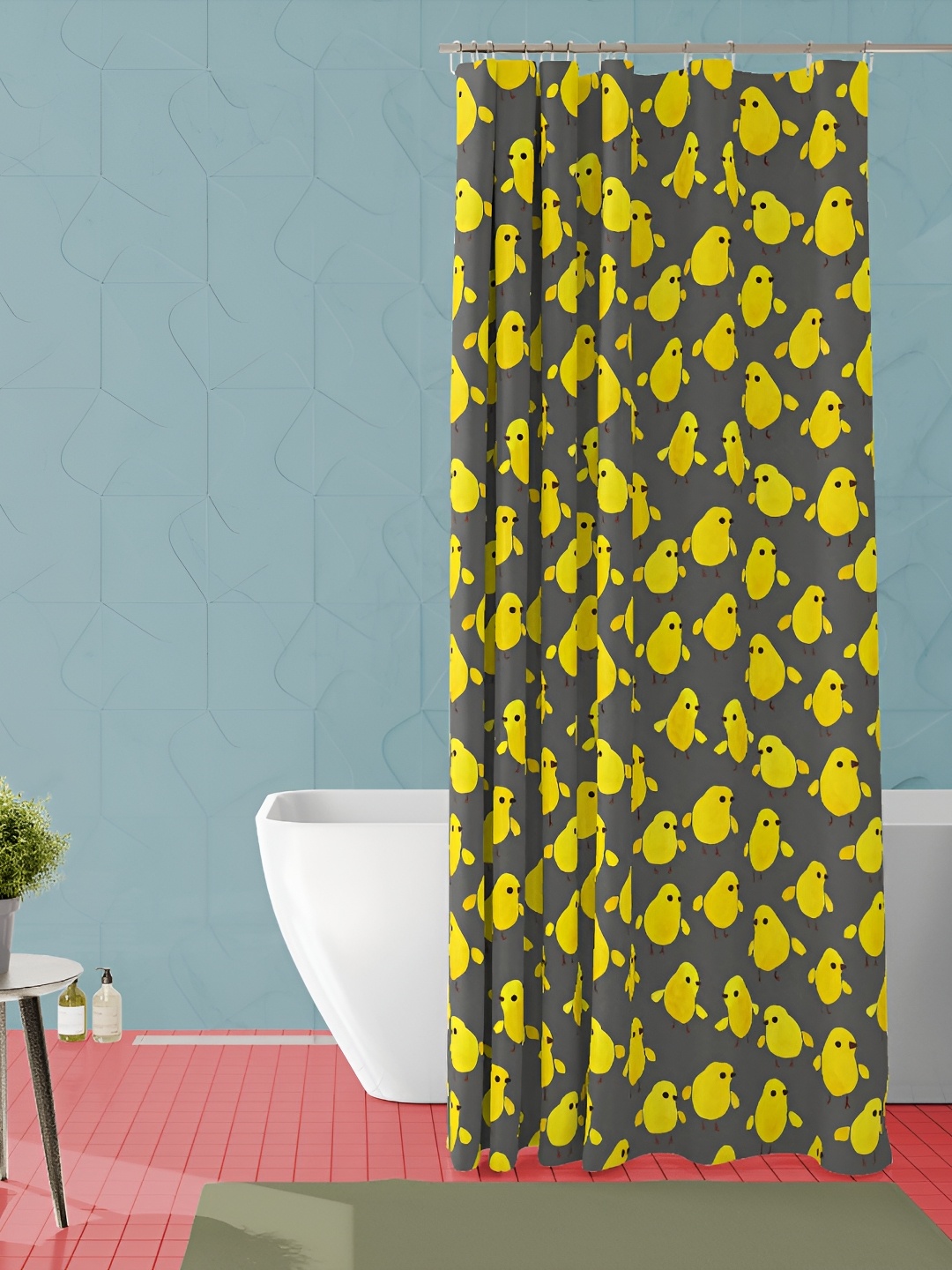 

ArtzFolio Grey & Yellow Printed Waterproof Shower Curtain