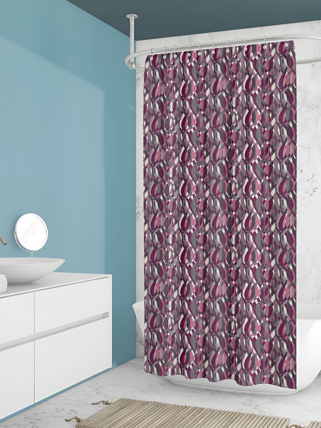 

ArtzFolio Grey & Off-White Printed Waterproof Shower Curtains, Violet