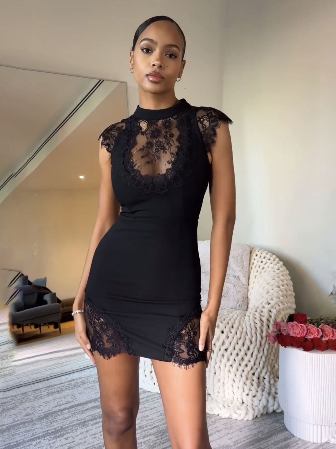

HERE&NOW Women Self Design Bodycon Above Knee Dress, Black