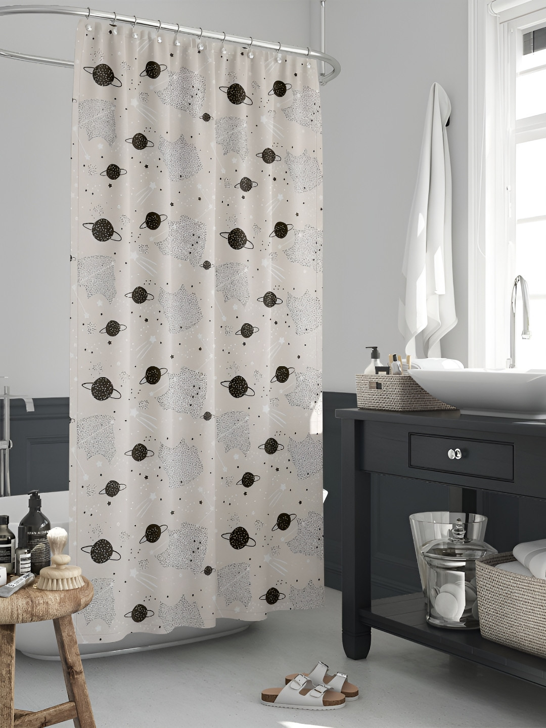 

ArtzFolio Pink & Black Printed Water Proof Shower Curtain