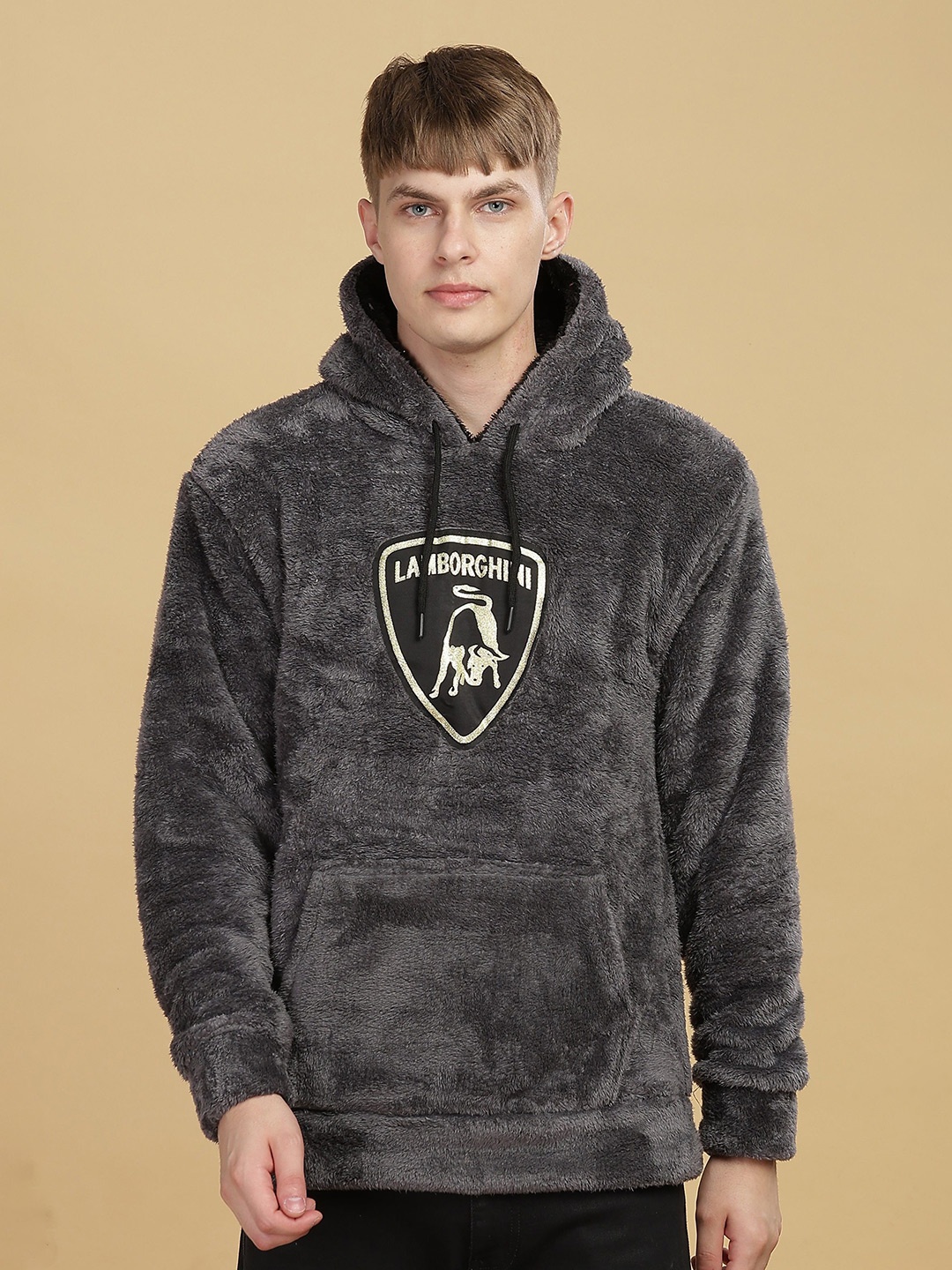 

WE PERFECT Men Hooded Pullover Sweatshirt, Grey melange