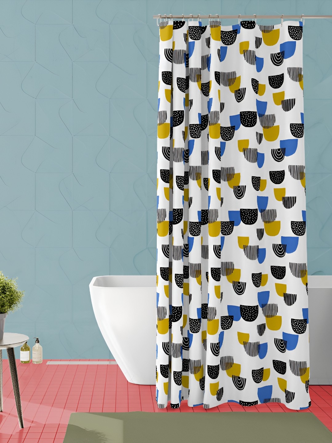 

ArtzFolio White & Blue Printed Waterproof Shower Curtain