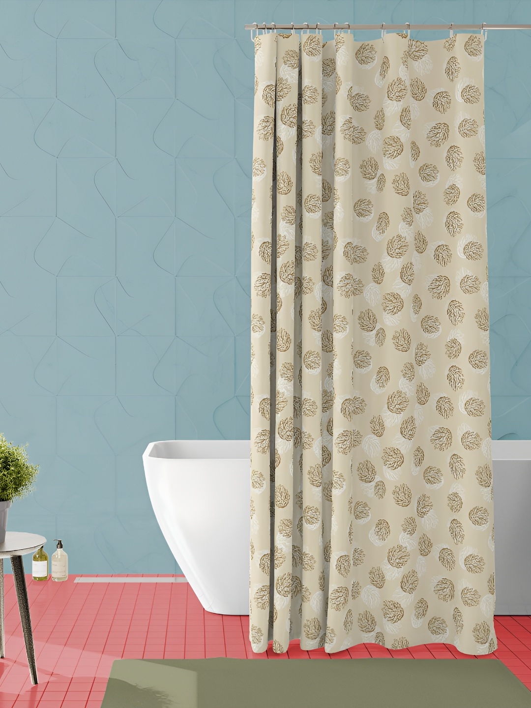 

ArtzFolio Beige & White Printed Waterproof Shower Curtain