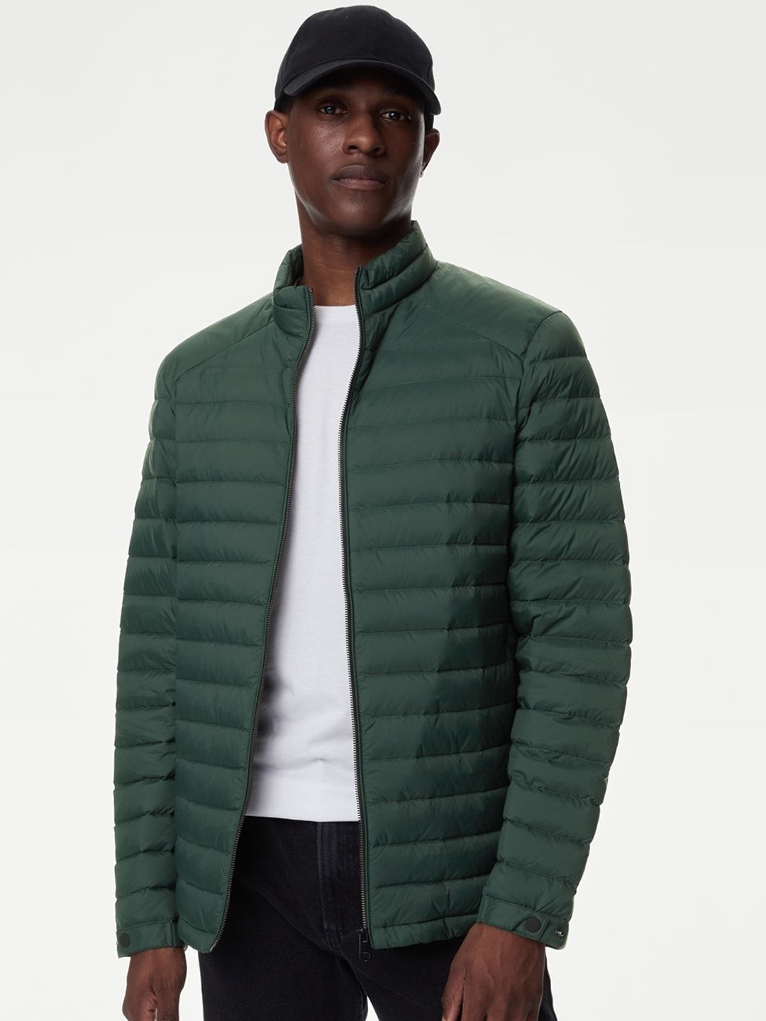 

Marks & Spencer Men Striped Nylon Longline Puffer Jacket, Green