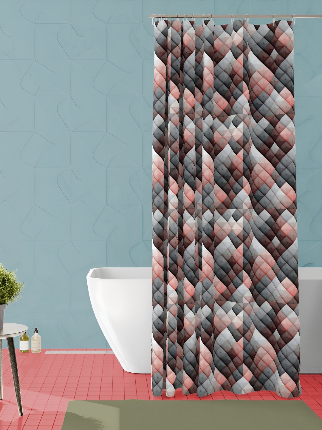 

ArtzFolio Grey & Peach Coloured Geometric Printed Waterproof Shower Curtain