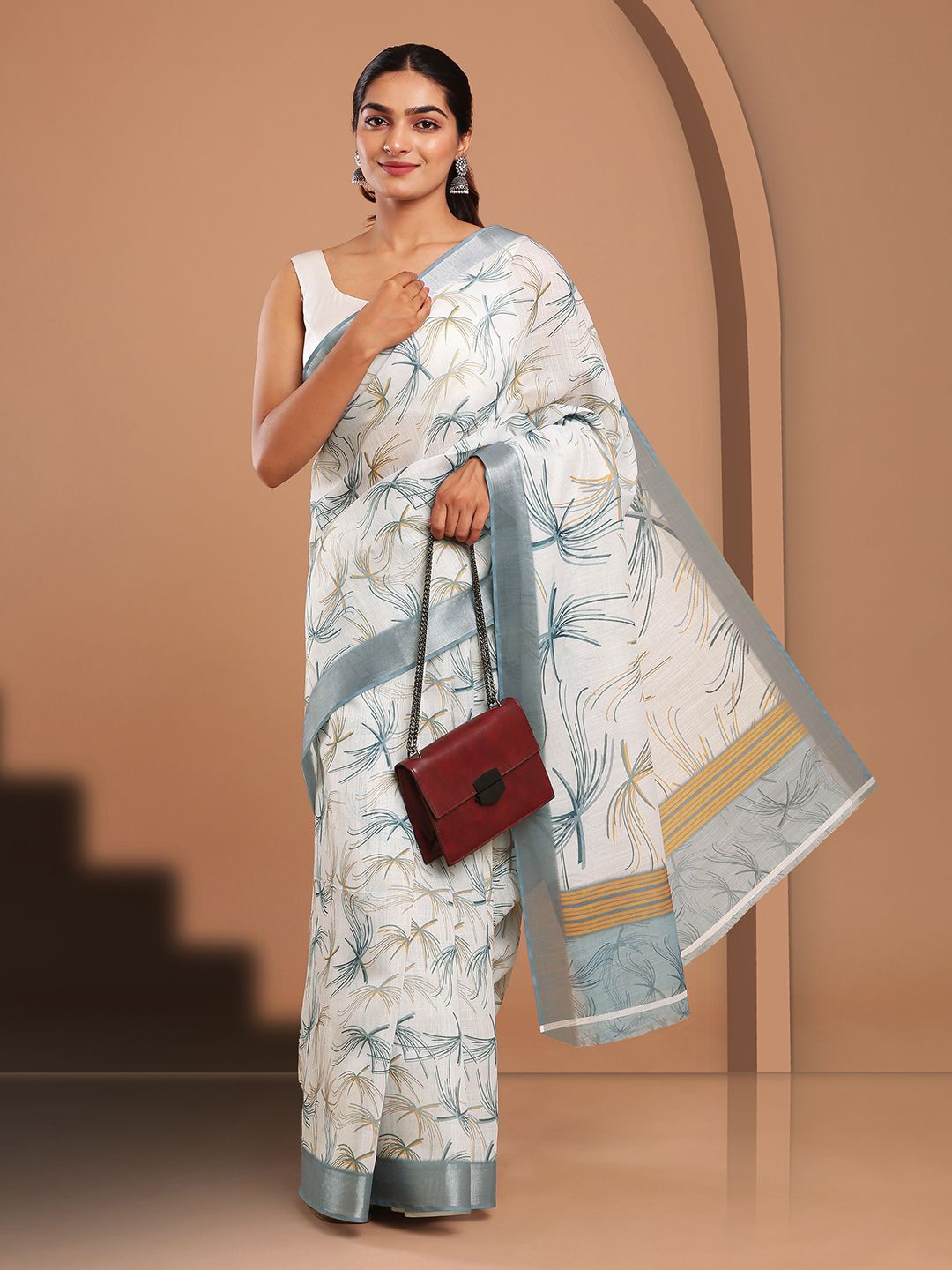 

Kalyan Silks Printed Zari Block Print Saree, White