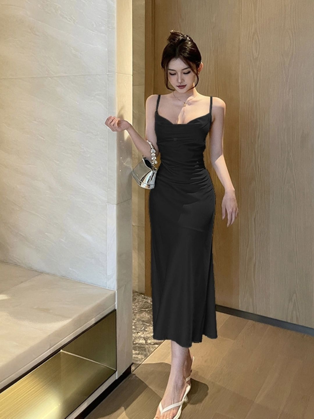 

KPOP Women Sheath Midi Dress, Black
