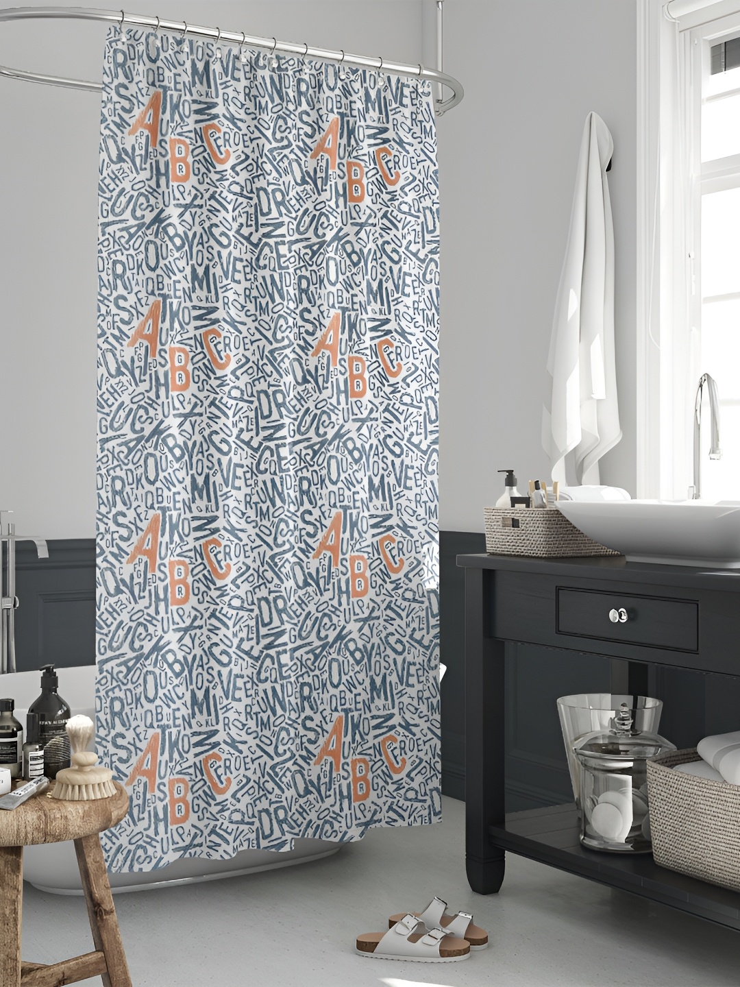 

ArtzFolio White & Grey Printed Waterproof Shower Curtain