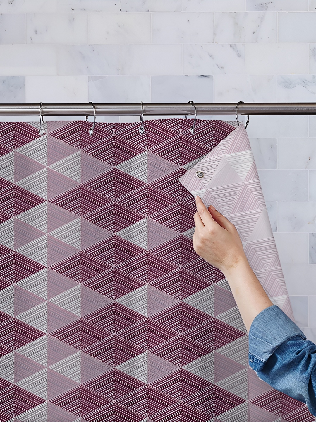 

ArtzFolio Maroon & Grey Printed Waterproof Shower Curtain