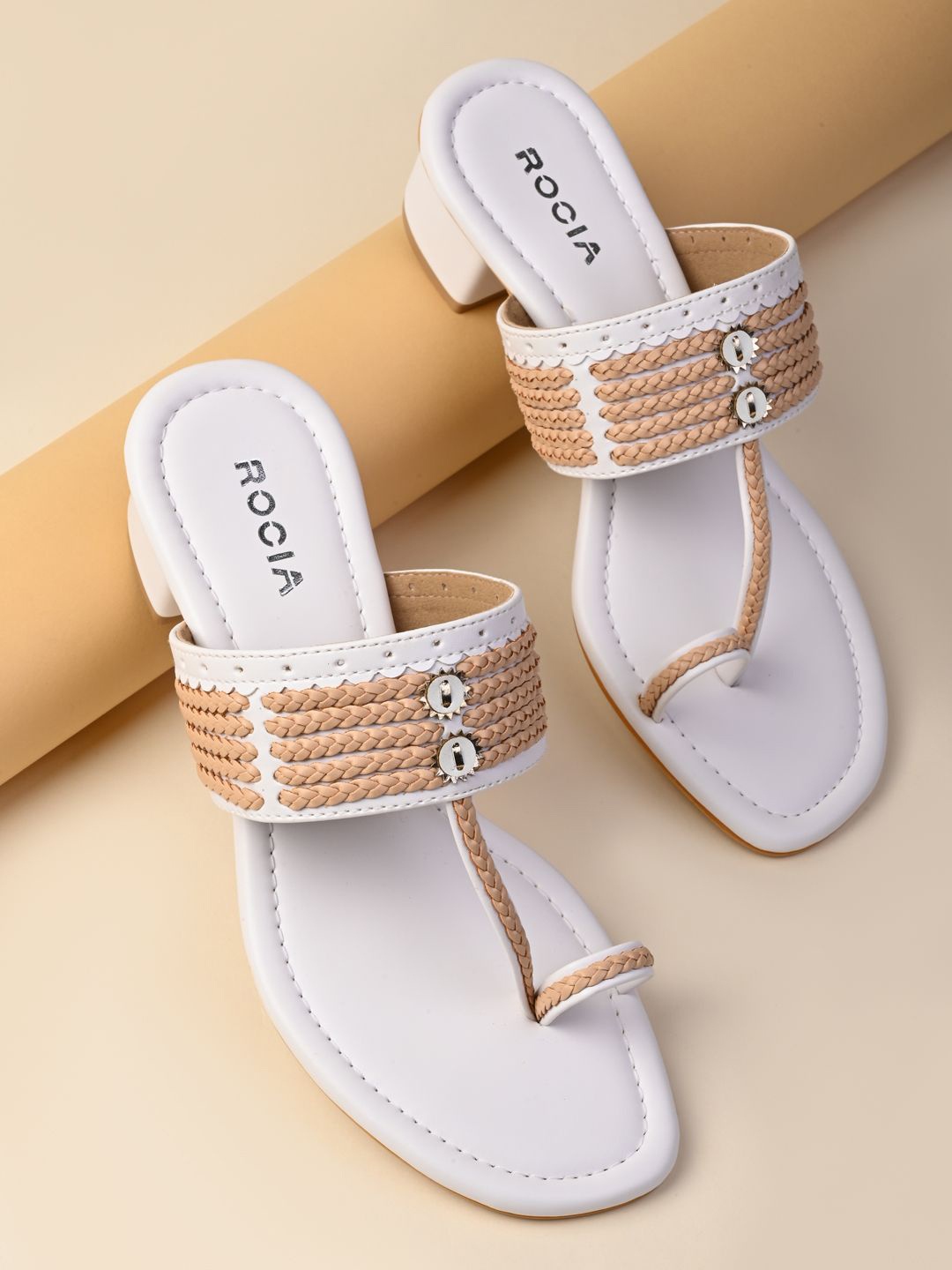 

Rocia Ethnic Block Heel Sandals, White