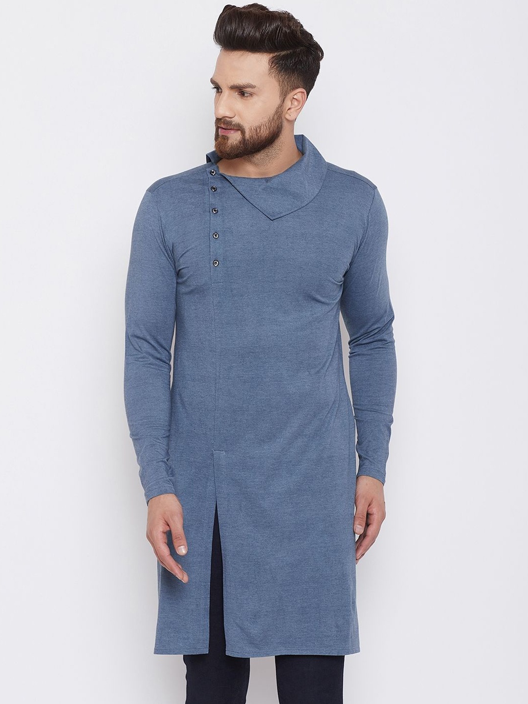 

CHILL WINSTON Long Sleeves Straight Cotton Kurta, Blue