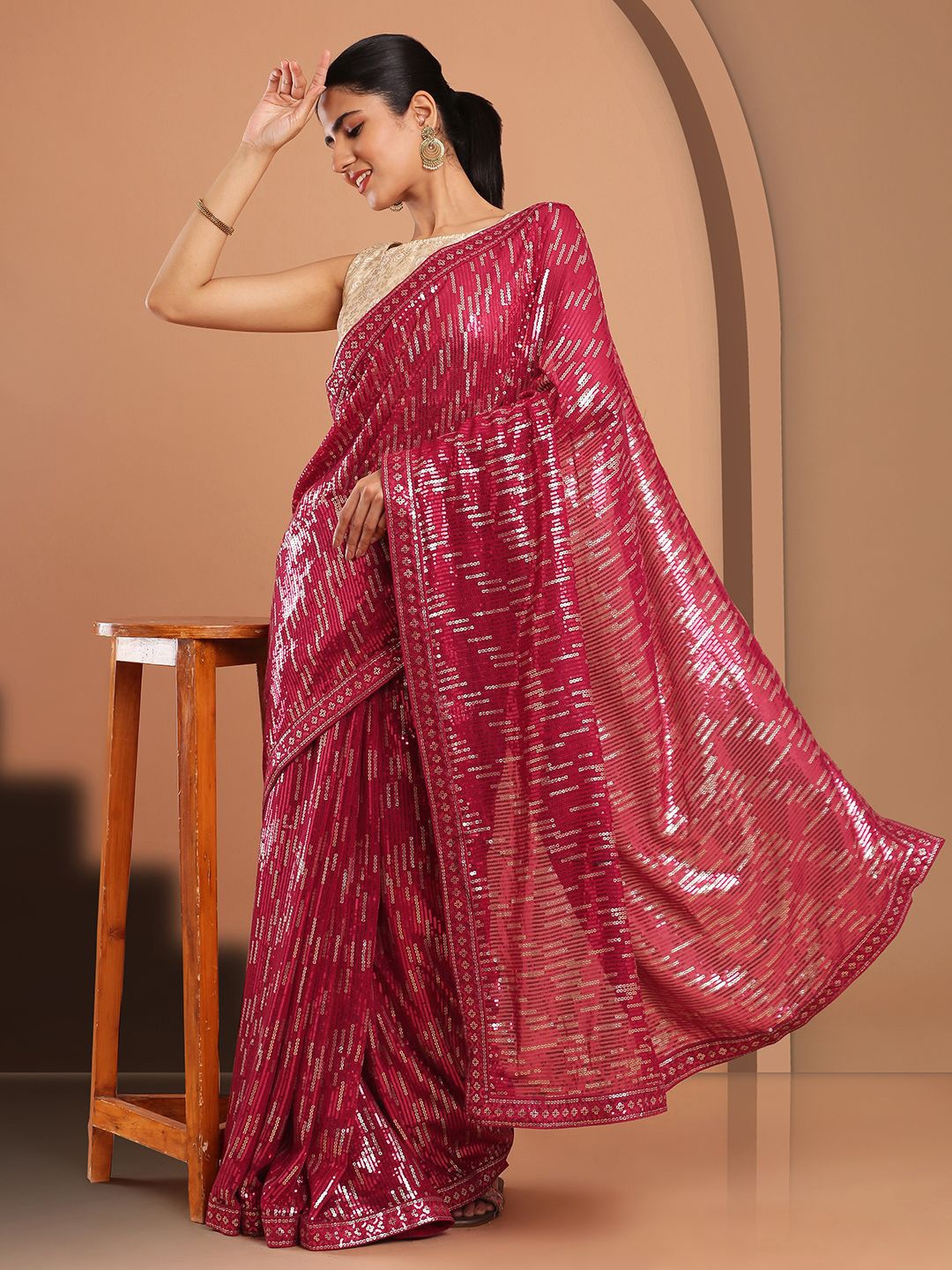

Kalyan Silks Sequinned Bagru Saree, Maroon