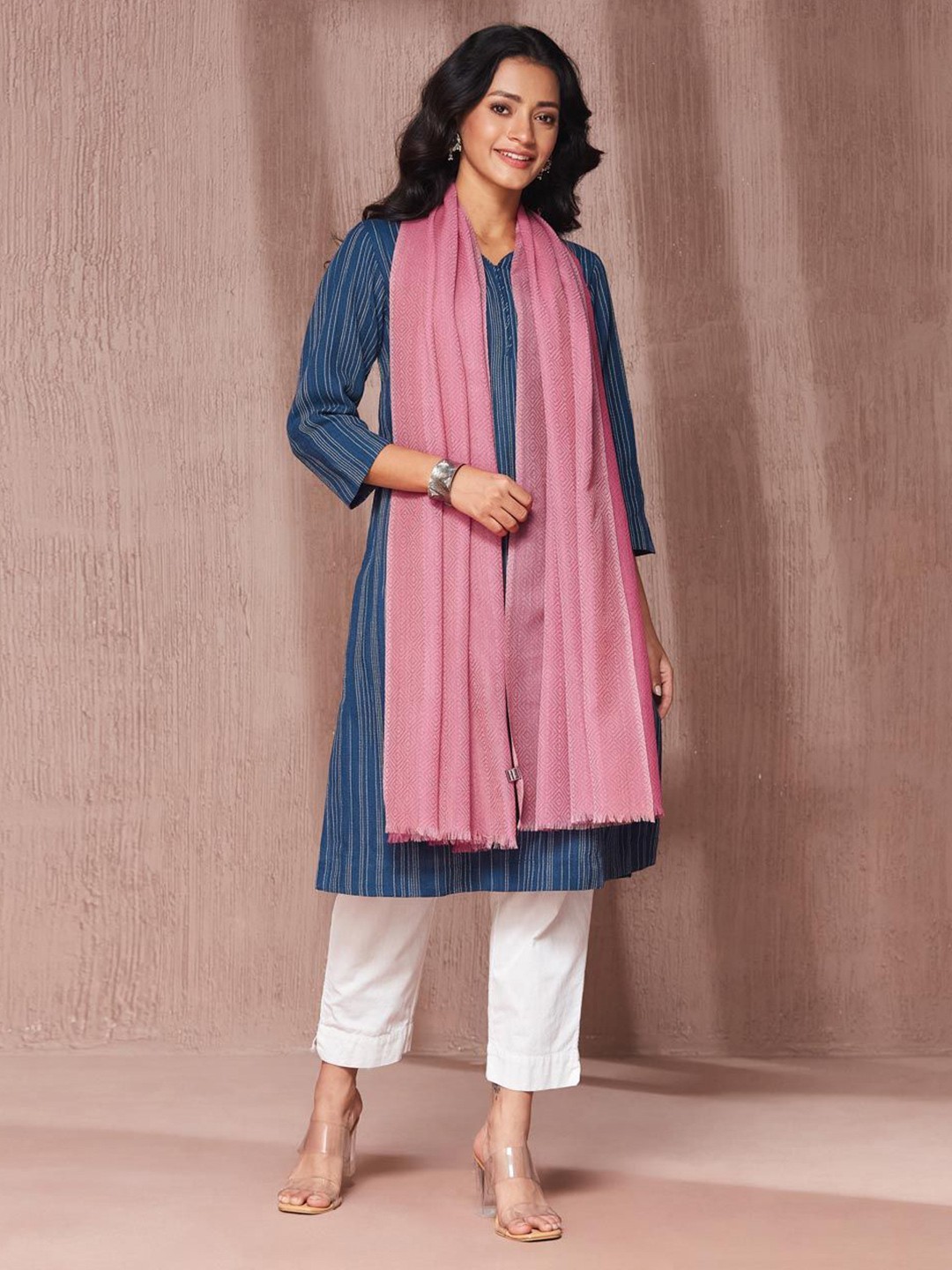 

Fabindia Women Woven Design Stole, Pink