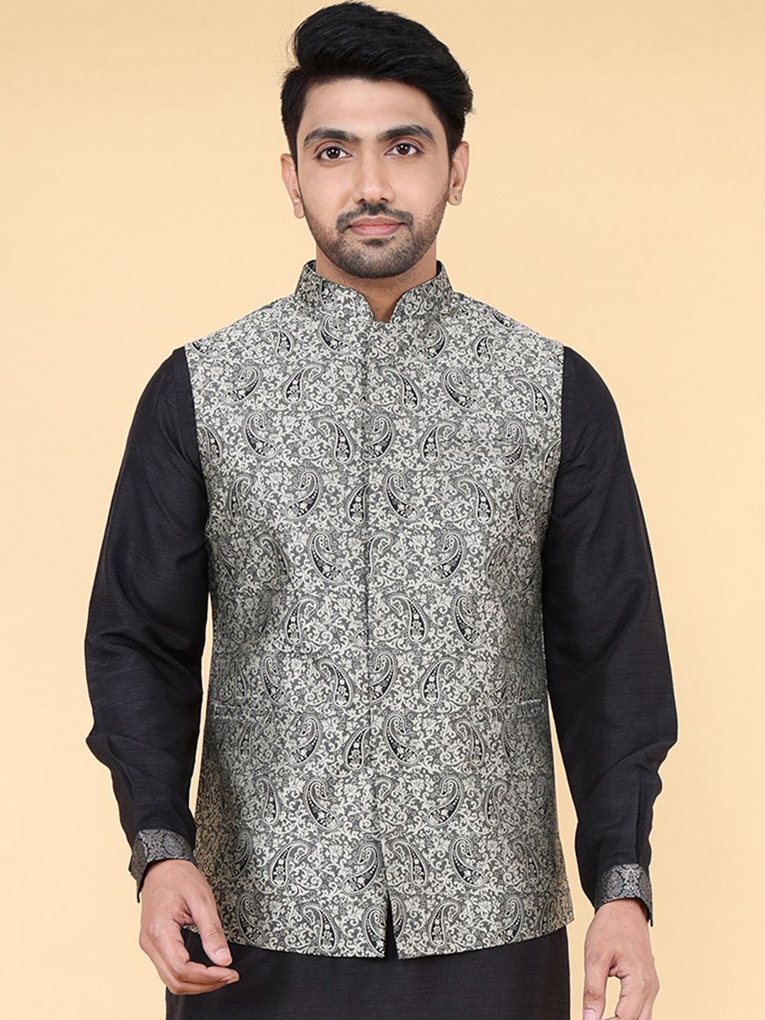 

ZOIS Men Woven Design Nehru Jacket, Grey