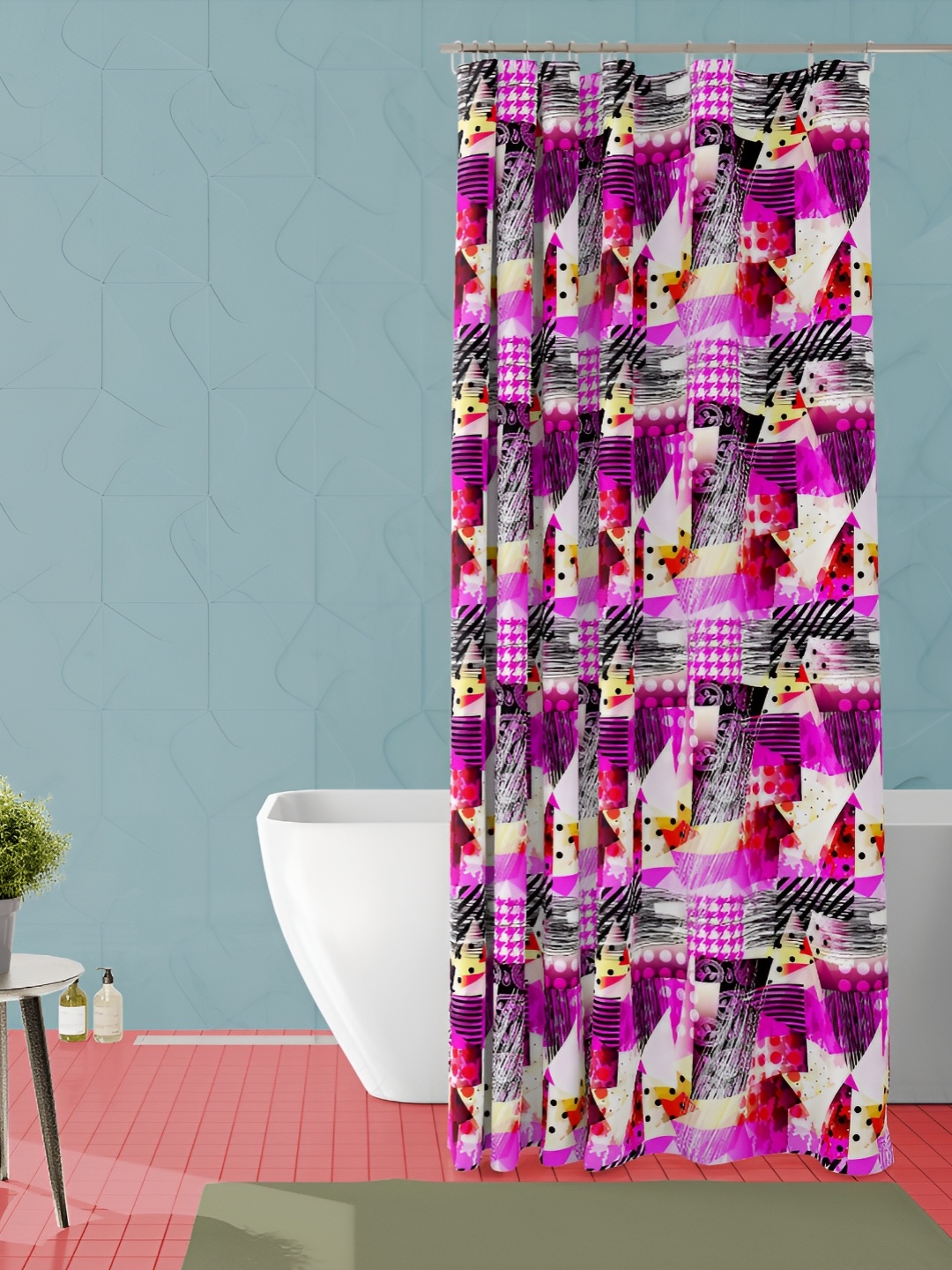 

ArtzFolio Pink & White Printed Waterproof Shower Curtain