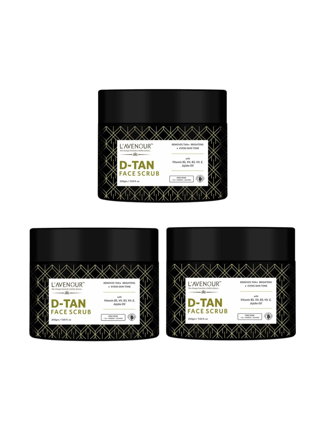 

L'AVENOUR Set Of 3 D-Tan Face Scrub For Deep Exfoliation With Jojoba Oil - 200 g Each, Beige