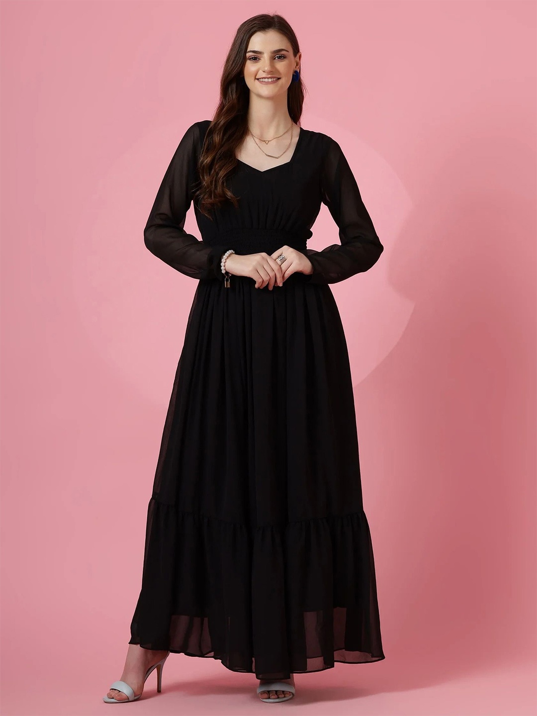 

Urban Komfort Women Long Sleeves Fit & Flare Maxi Dress, Black