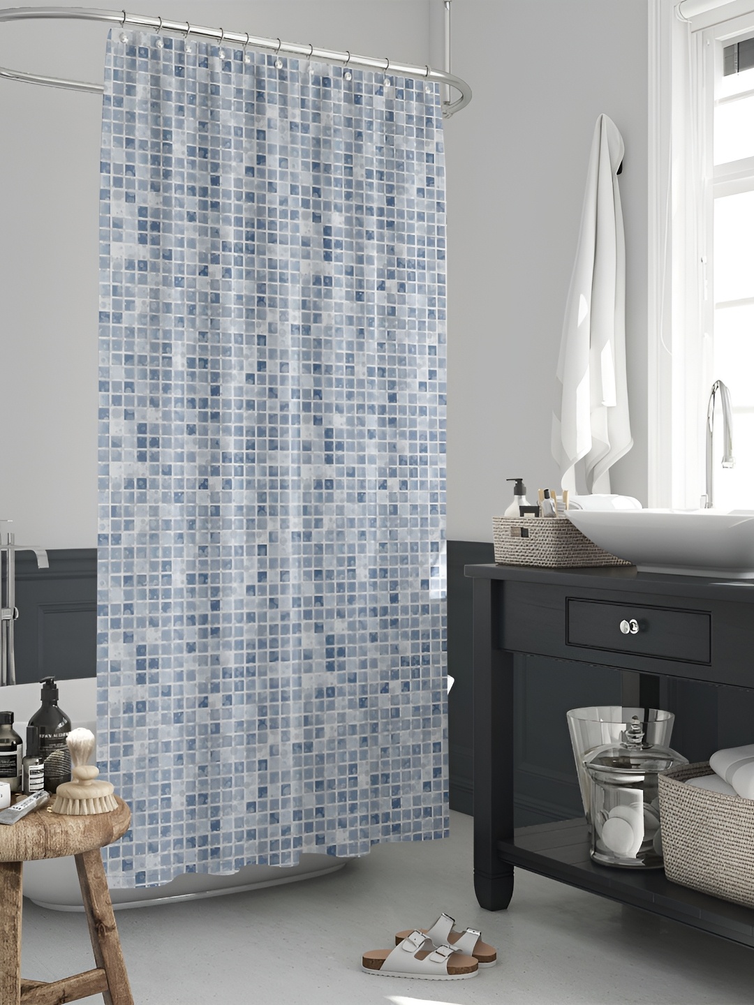 

ArtzFolio Blue & White Printed Waterproof Shower Curtain