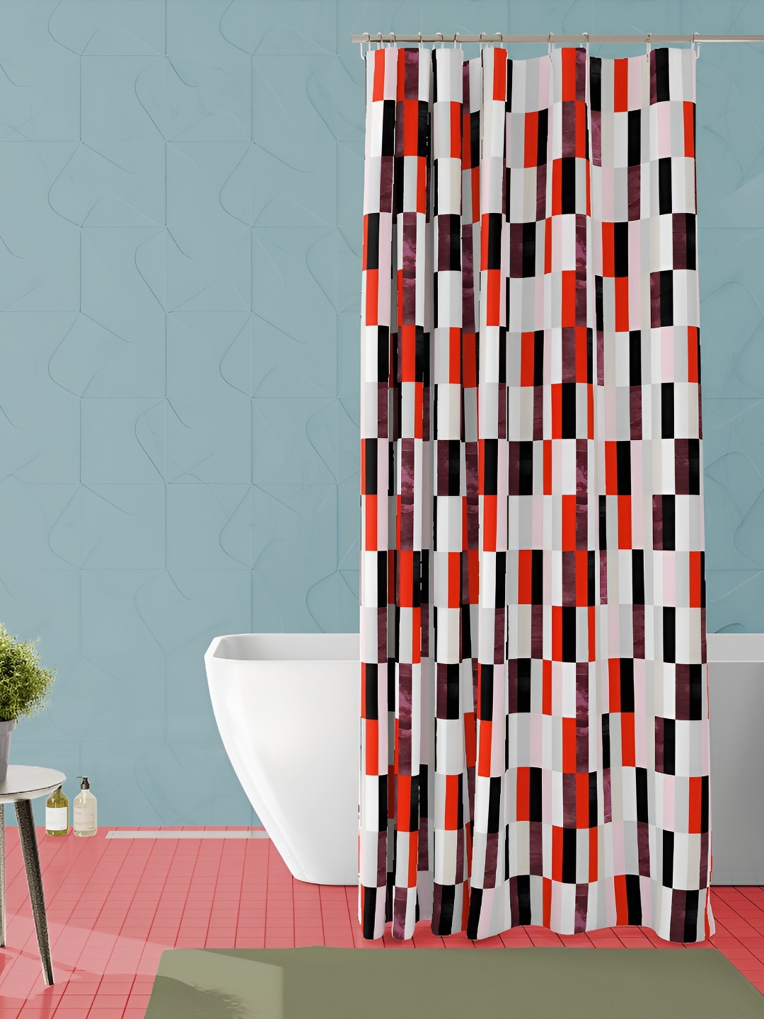 

ArtzFolio Black and Red Geometric Printed Waterproof Shower Curtain