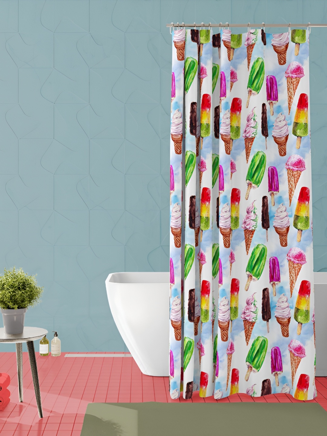 

ArtzFolio White & Green Printed Waterproof Shower Curtain
