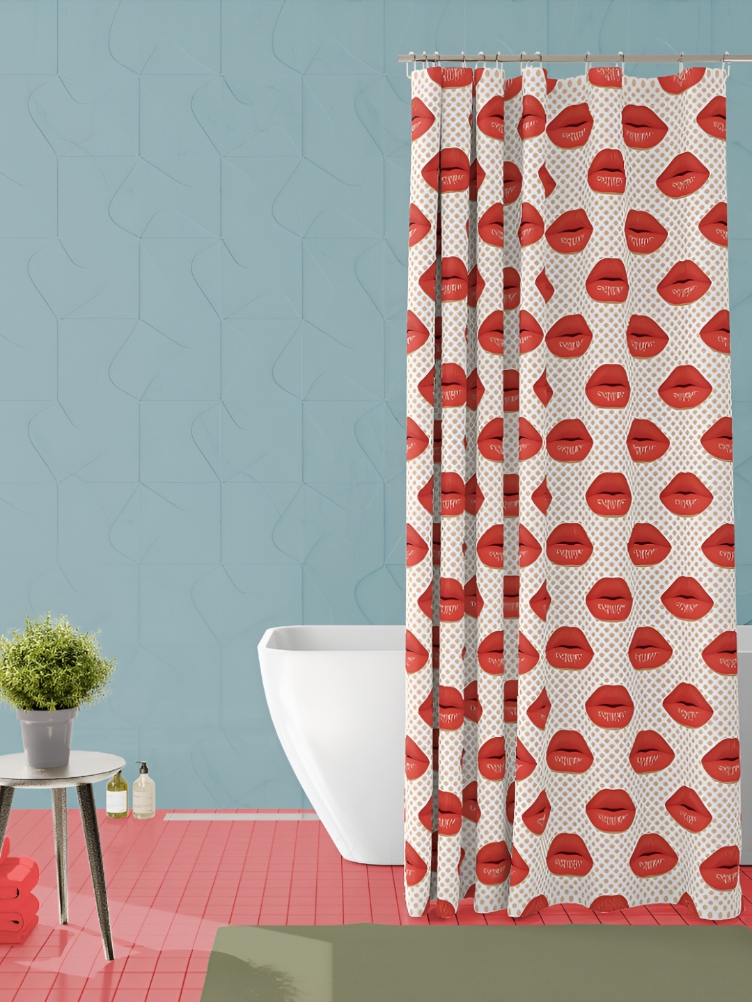 

ArtzFolio White & Red Printed Waterproof Shower Curtains