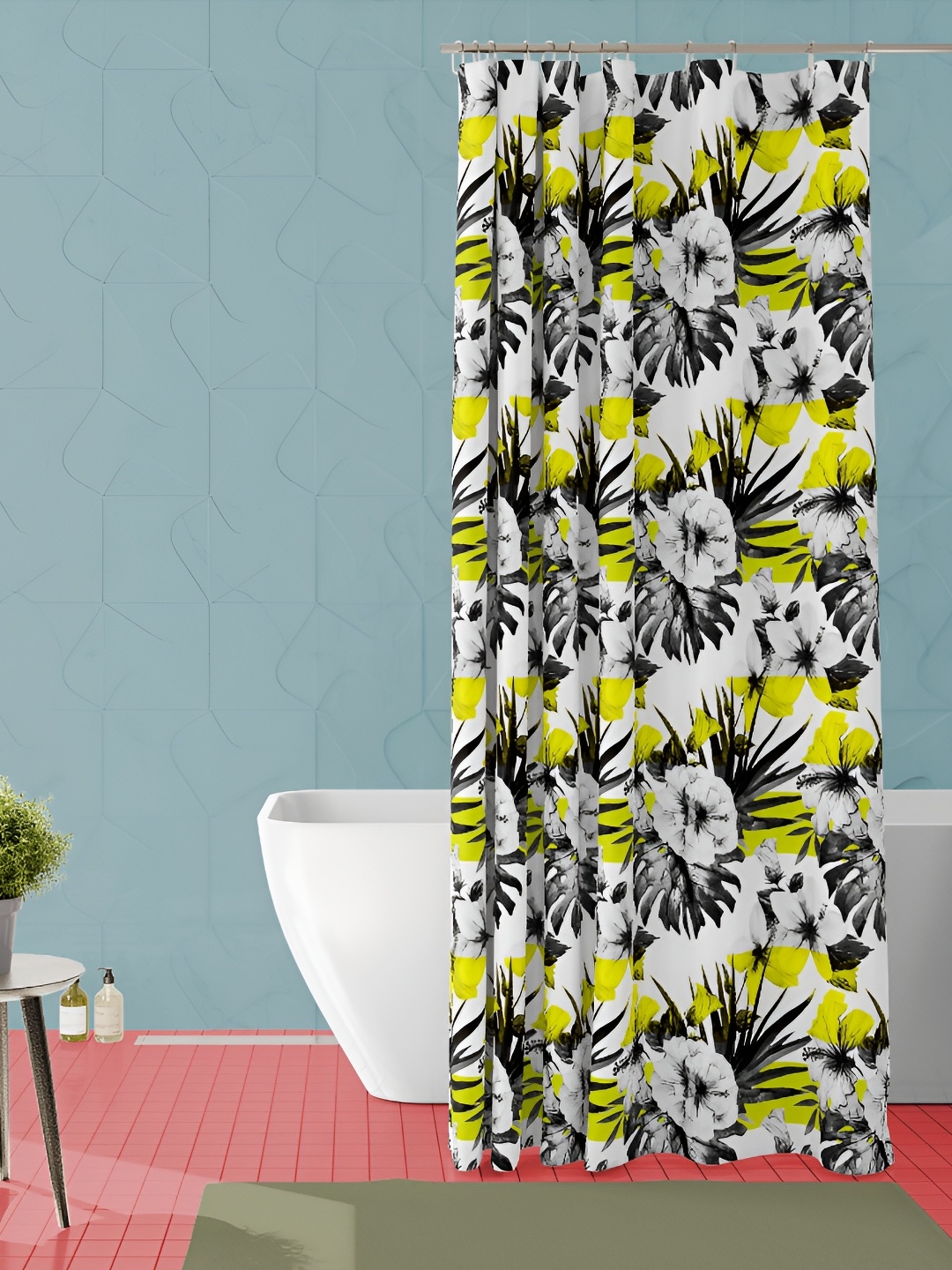 

ArtzFolio White & Yellow Floral Printed Waterproof Shower Curtain