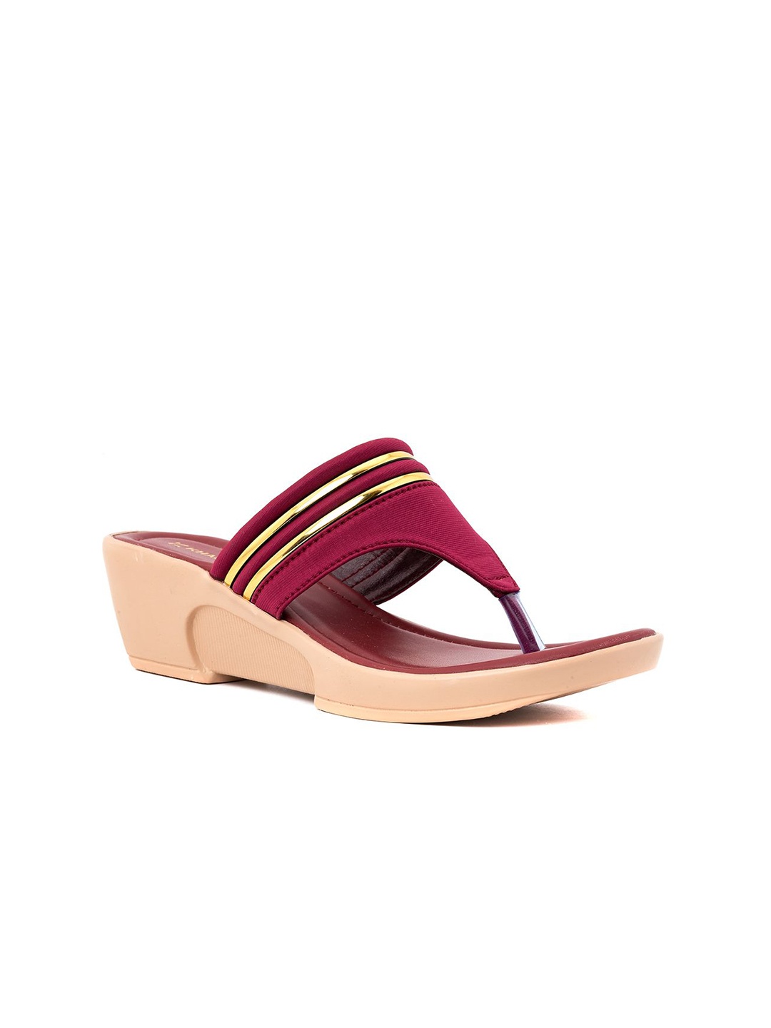 

Khadims Women Textured T- Strap Slip- On Flats, Magenta
