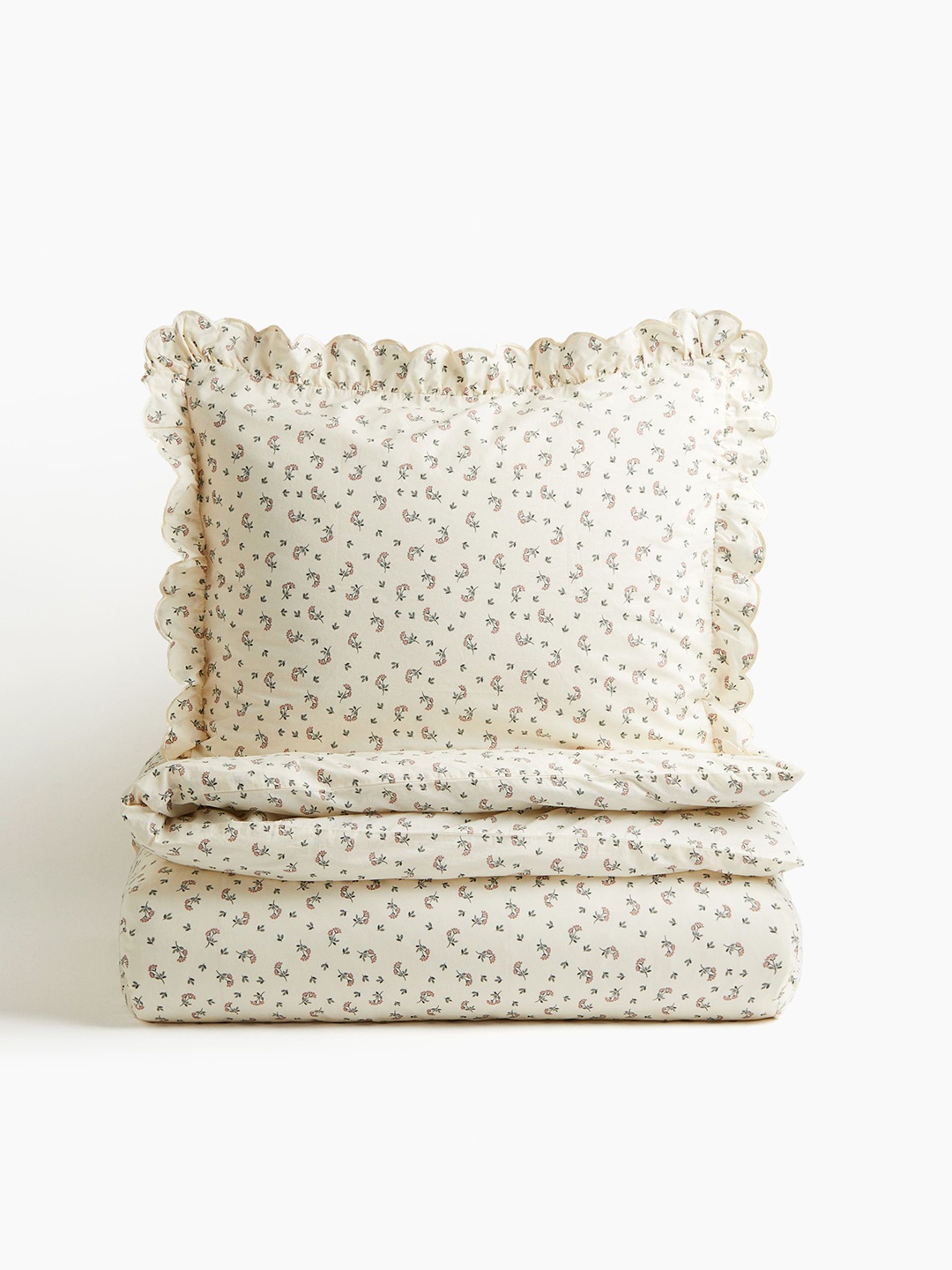 

H&M Beige & Green Cotton Single Duvet Cover Set
