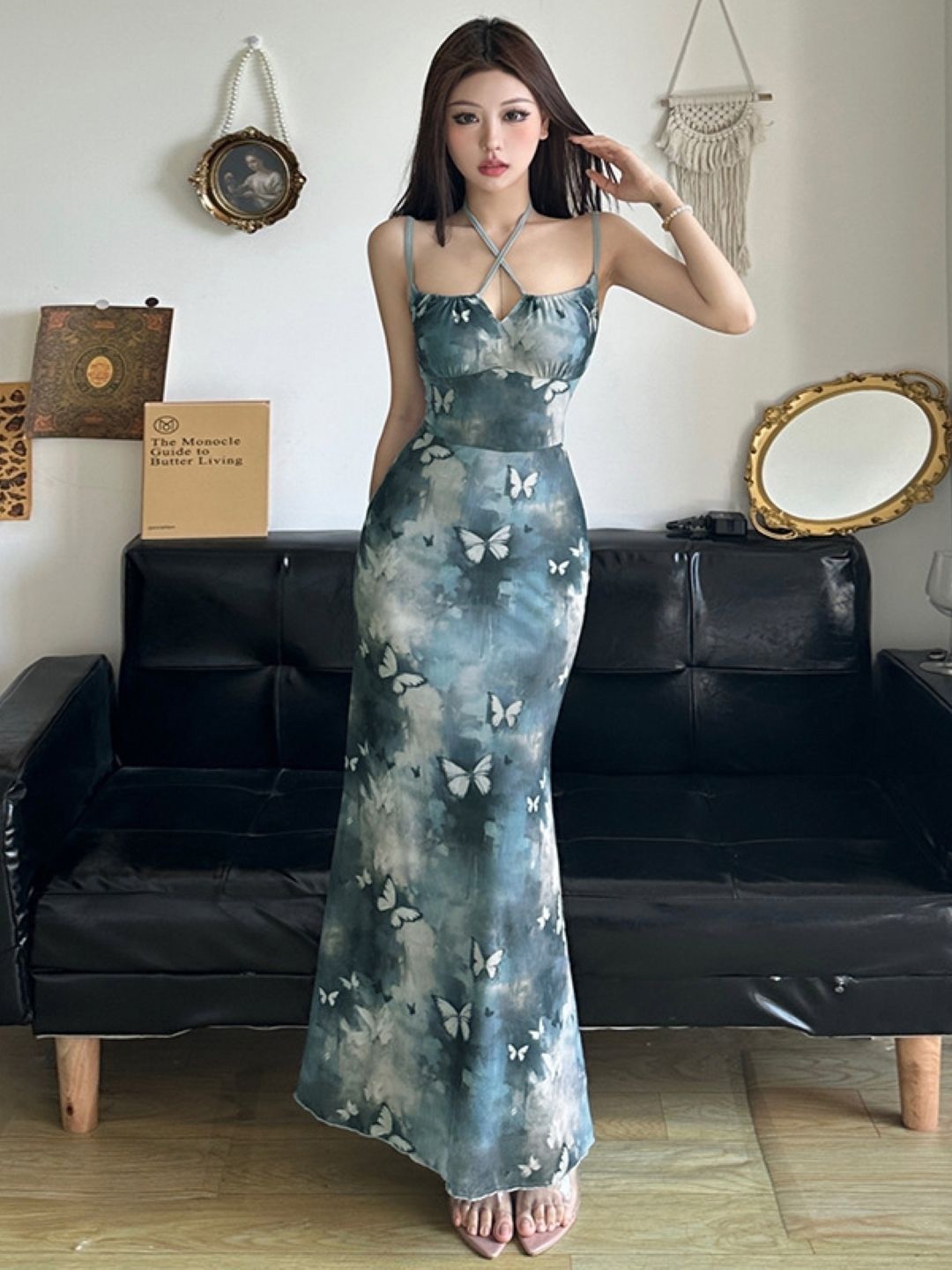 

KPOP Women Print Bodycon Maxi Dress, Blue
