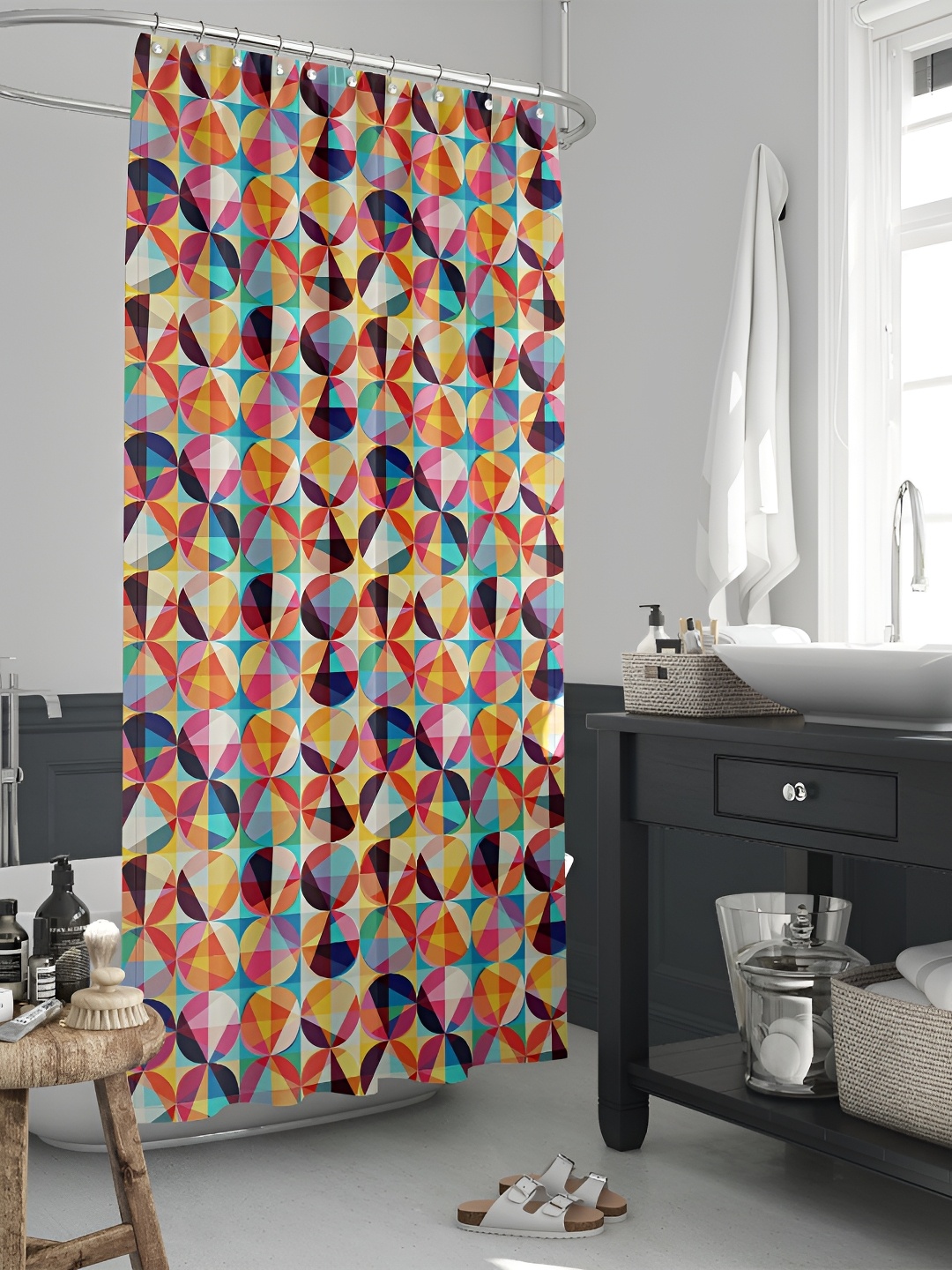 

ArtzFolio Red & Blue Geometric Printed Waterproof Shower Curtain