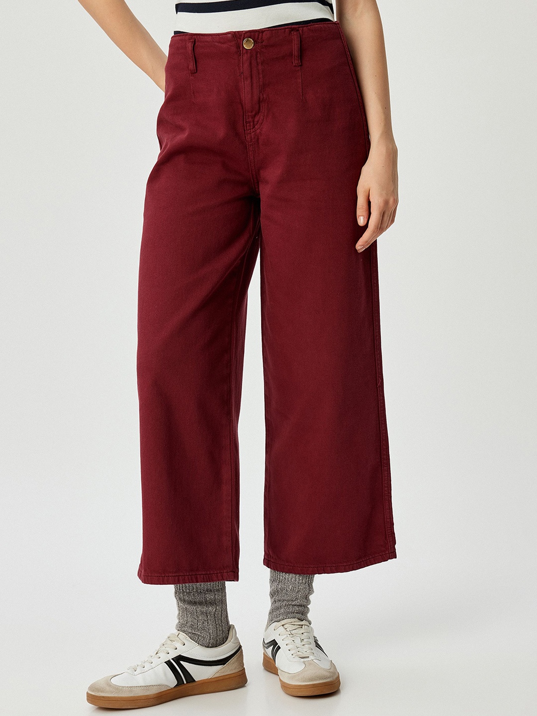 

Koton Women High-Rise Regular Trousers, Maroon