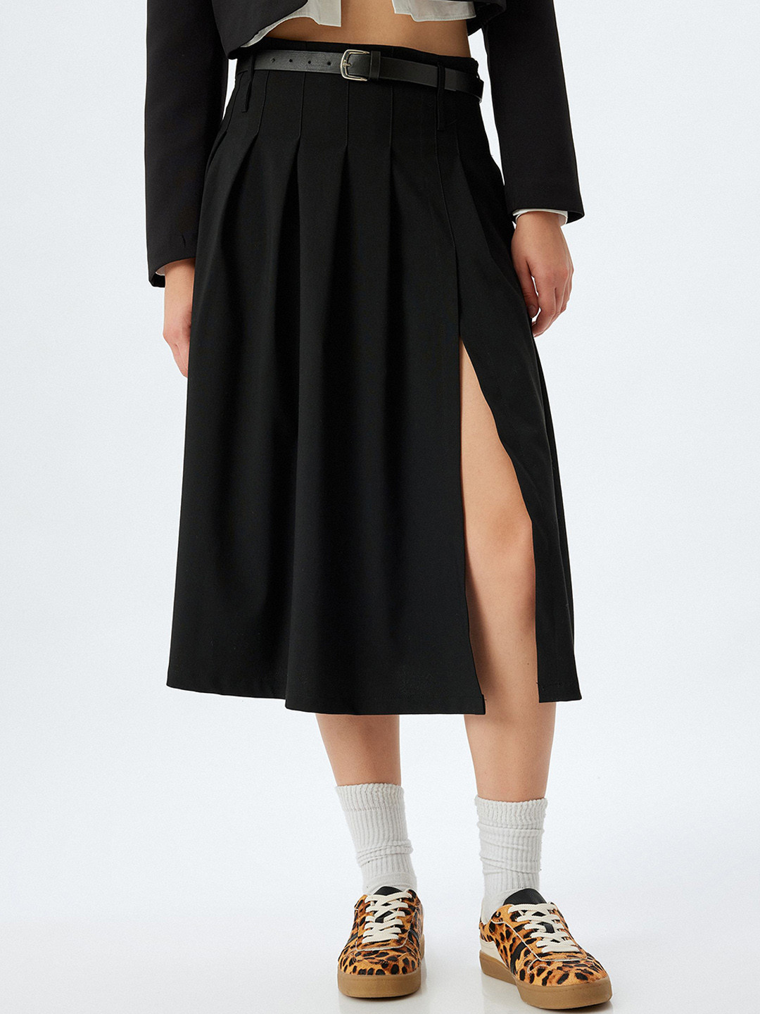 

Koton Women Flared Midi A-Line Skirts, Black