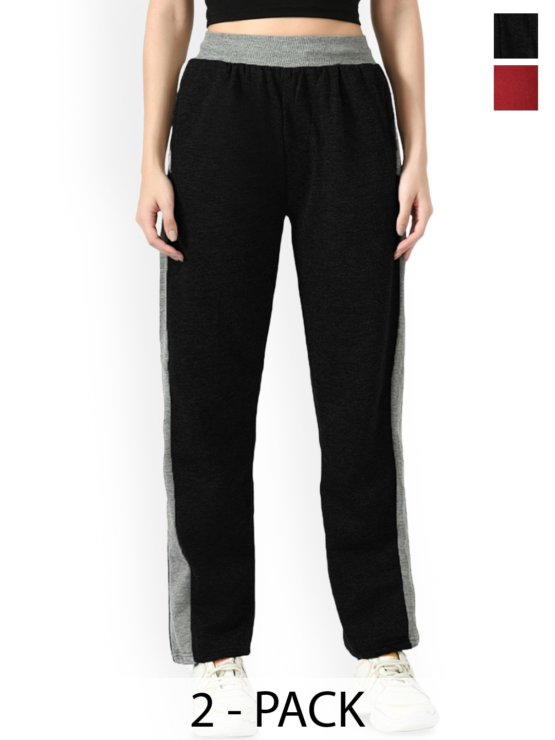 

BAESD Women Pack Of 2 Mid- Rise Track Pants, Black
